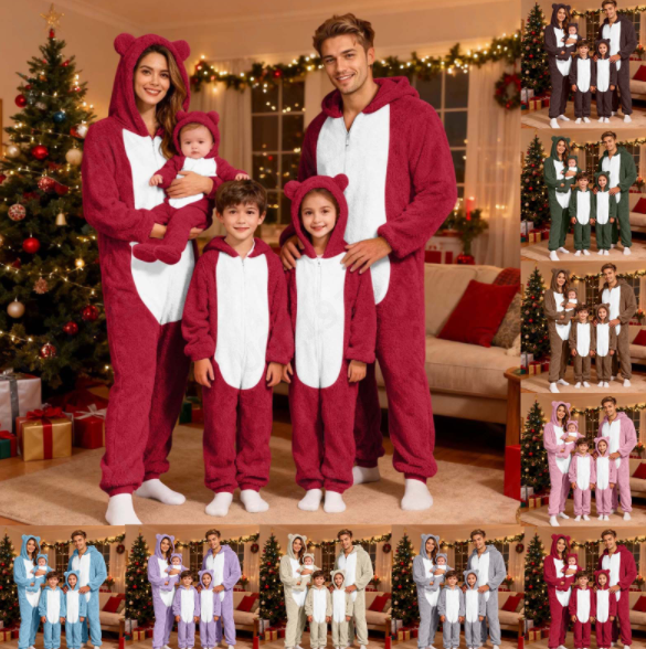 thumbnail video image 2 of HNMKIU Matching Christmas Pajamas for Family Cozy Hooded Pajamas and Soft Sleepwear for Mom Purple,Mom_L, 2 of 5
