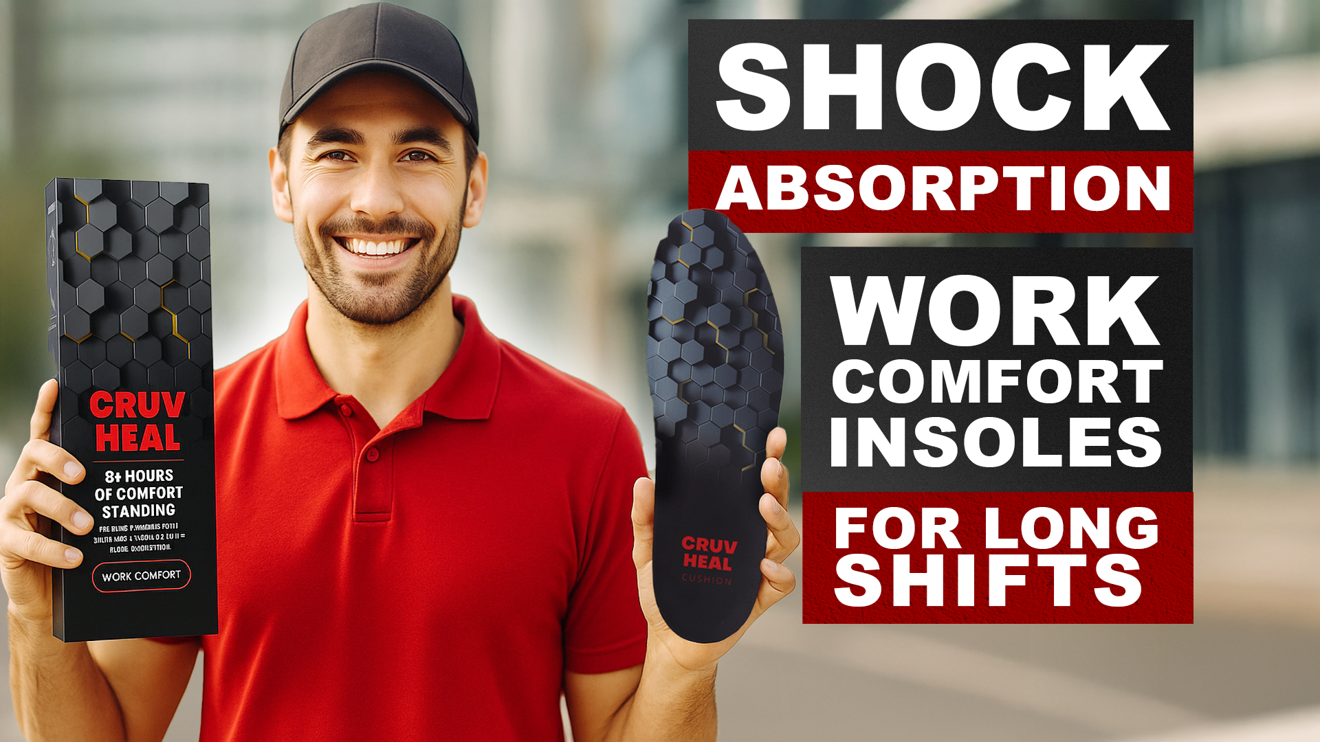 thumbnail video image 2 of CRUVHEAL Work Comfort Insoles for Men Women Flat Feet Orthotics Low Arch (S, Black), 2 of 7