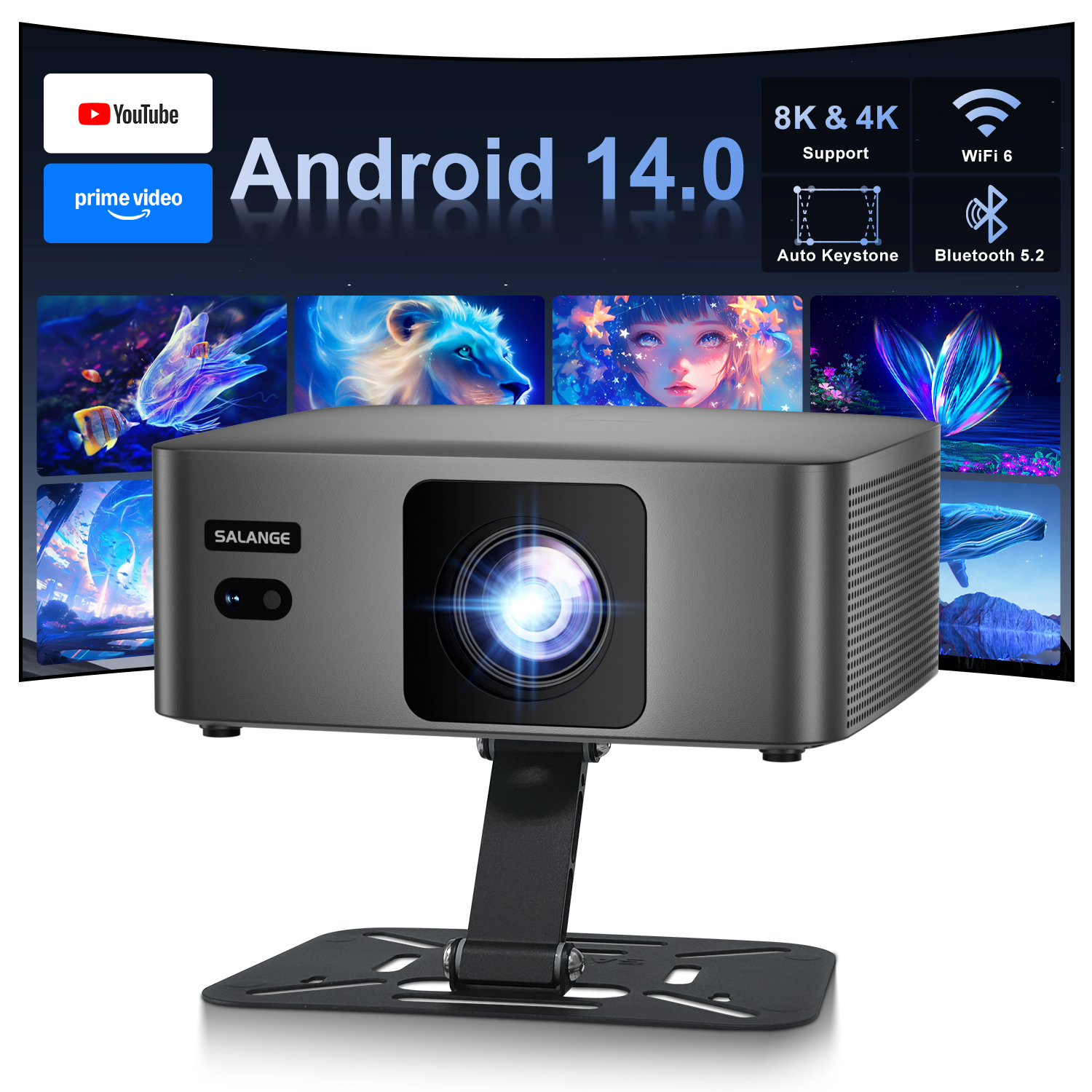 thumbnail video image 2 of Salange Native 1080P 15000LM 4k&8k Support Movie Projector(Projector Stand Included),300" Display Full HD Home Theater, 2 of 9