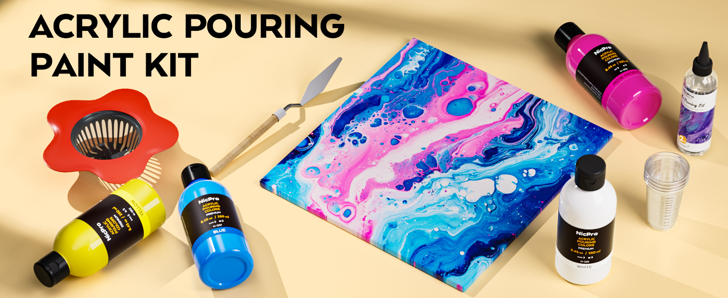 thumbnail video image 2 of Nicpro 14 Colors 8.45oz Acrylic Pour Paint Supplies Kit, Large Volume Premixed High Flow Painting Bulk Set, 2 of 9
