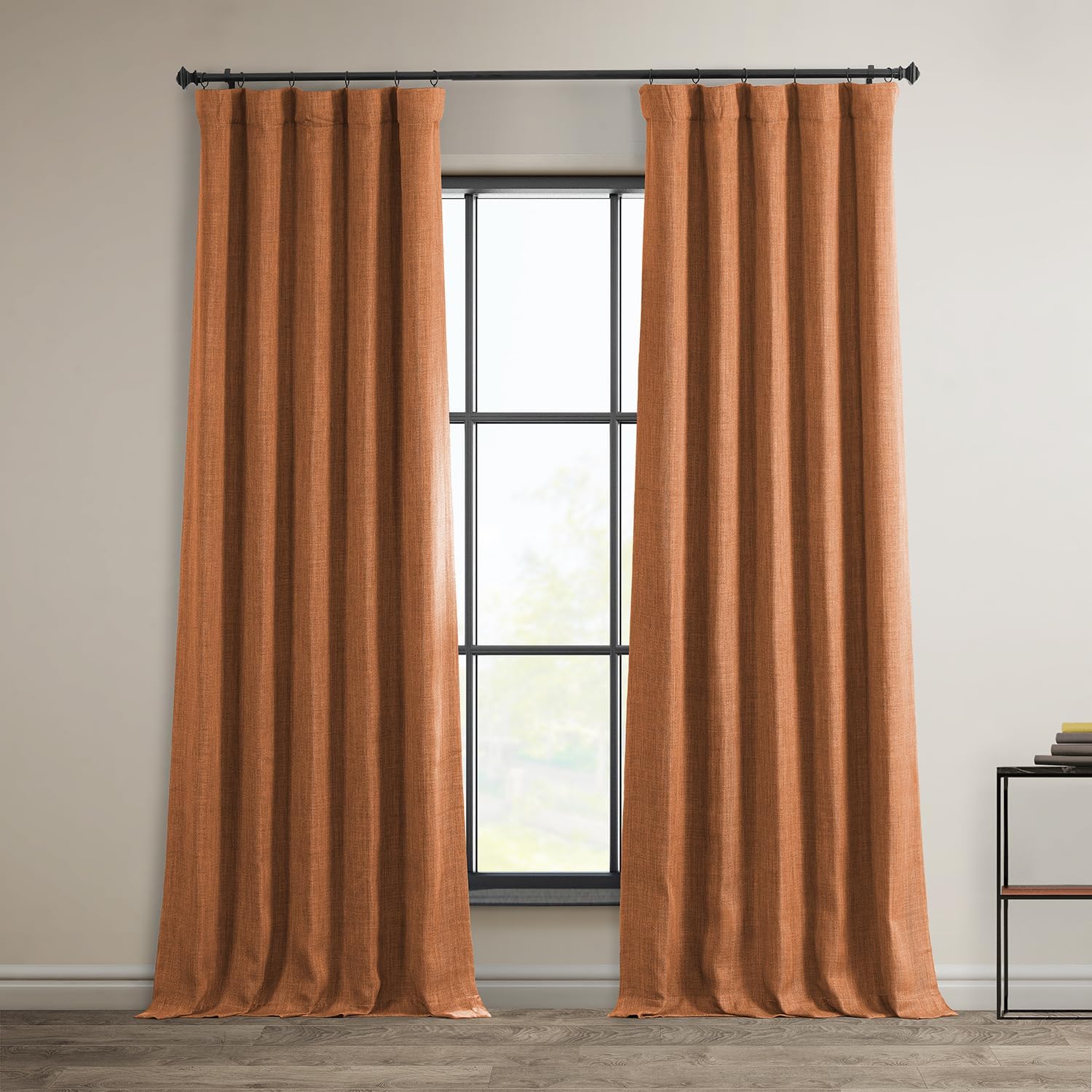 thumbnail video image 2 of HPD Half Price Drapes Desert Orange Faux Linen Room Darkening Curtains for Bedroom & Living Room Curtains (1 Panel), Door & Window Curtains 84 inches long, Rod Pocket curtains & drapes, 50W X 84L, 2 of 12