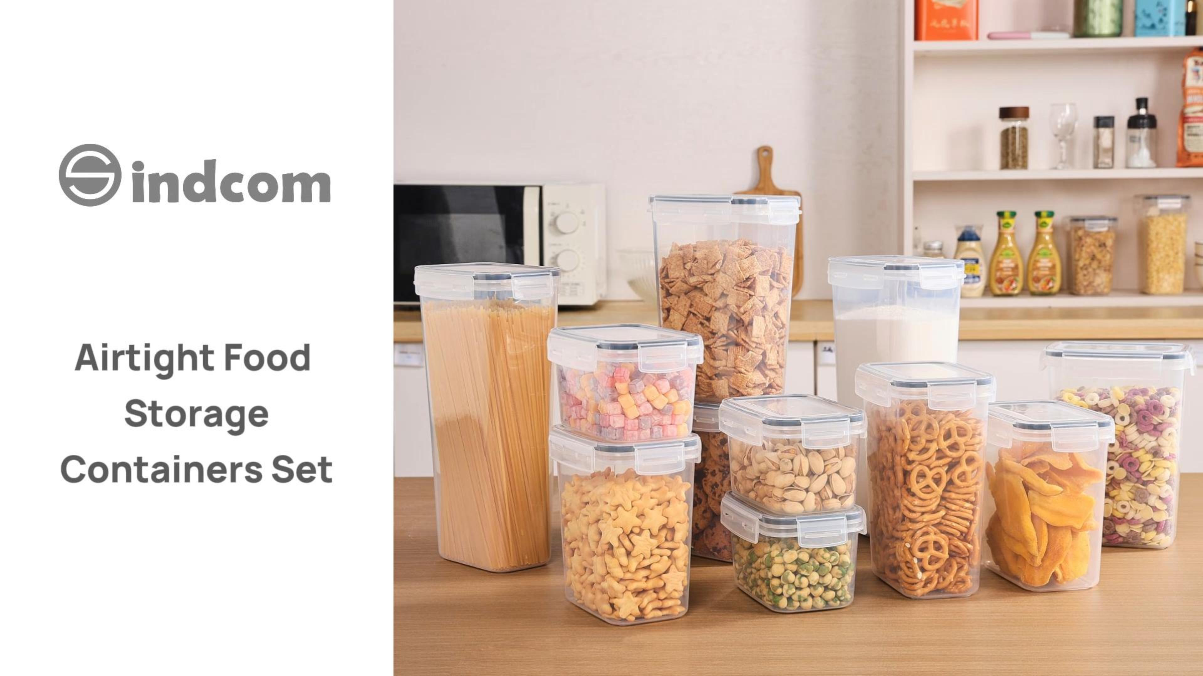 thumbnail video image 2 of Sindcom Airtight Food Storage Containers Set, 14pcs Plastic Kitchen and Pantry Organization Canisters, Black, 2 of 9
