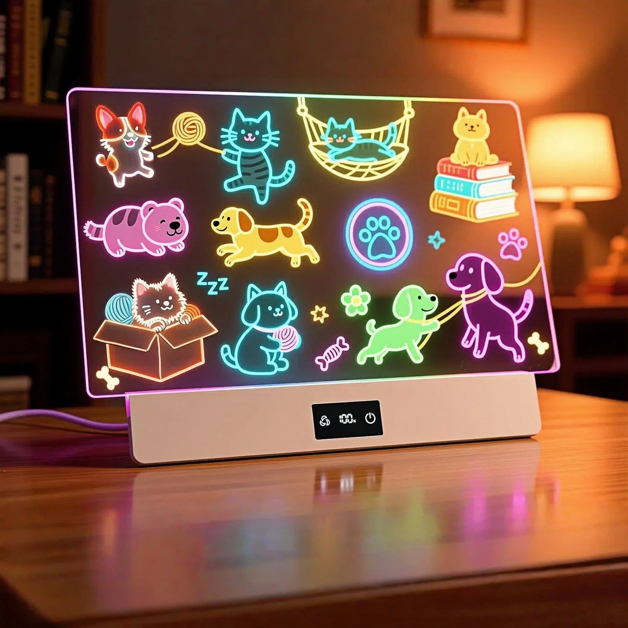 thumbnail video image 2 of KOBAIBAN Rechargeable LED Drawing Board for Kids, 13.8" with 12 Markers, 8 Colors + 3 Dynamic Modes, Built-in Stand, Glow Doodle Drawing Tablet for Kids Art Toy, White, 2 of 10