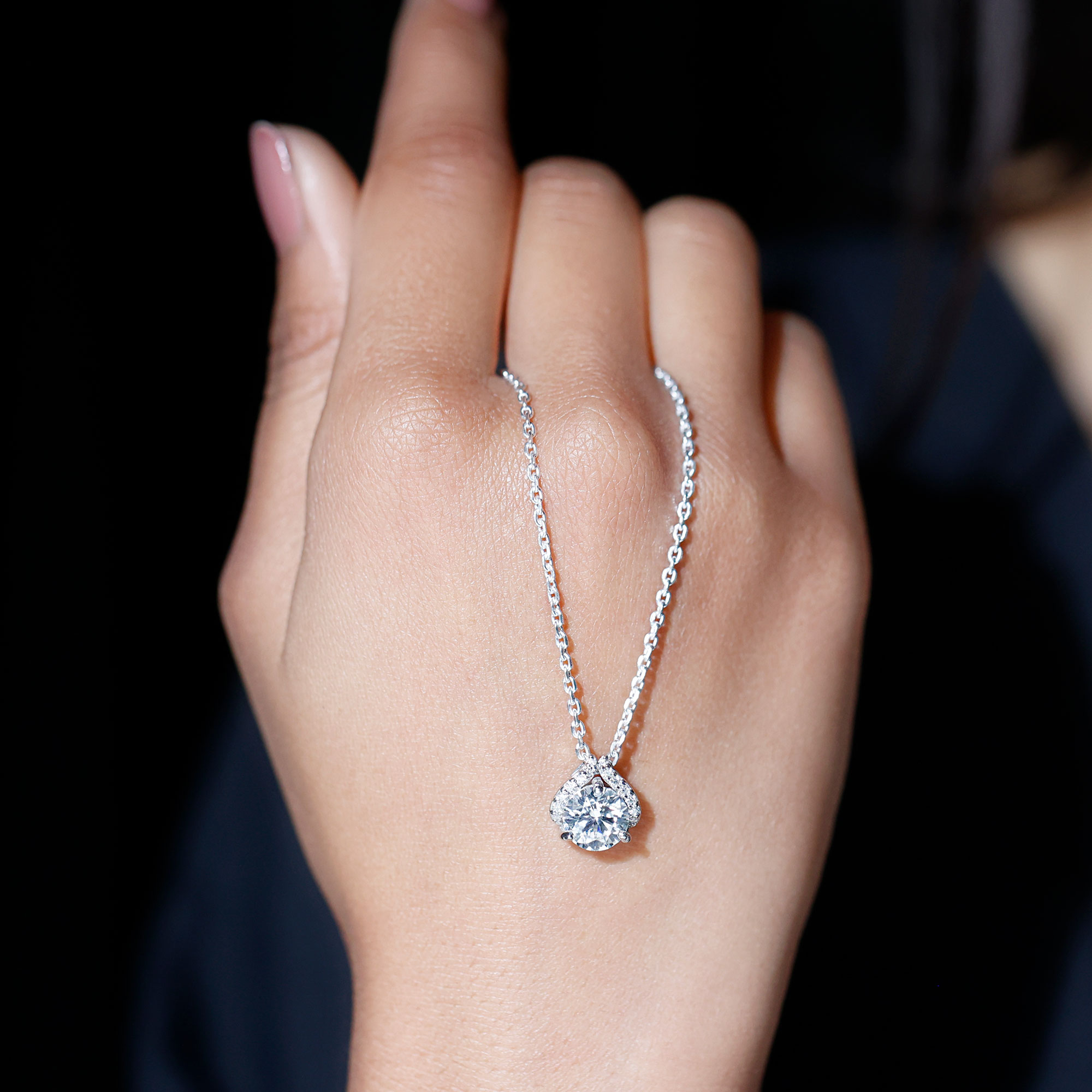 thumbnail video image 2 of Rosec Jewels Lab Grown Diamond Pendant for Women (EF-VS Grade, with Chain) - Minimalist Necklace for Anniversary, 10K White Gold, 2 of 8