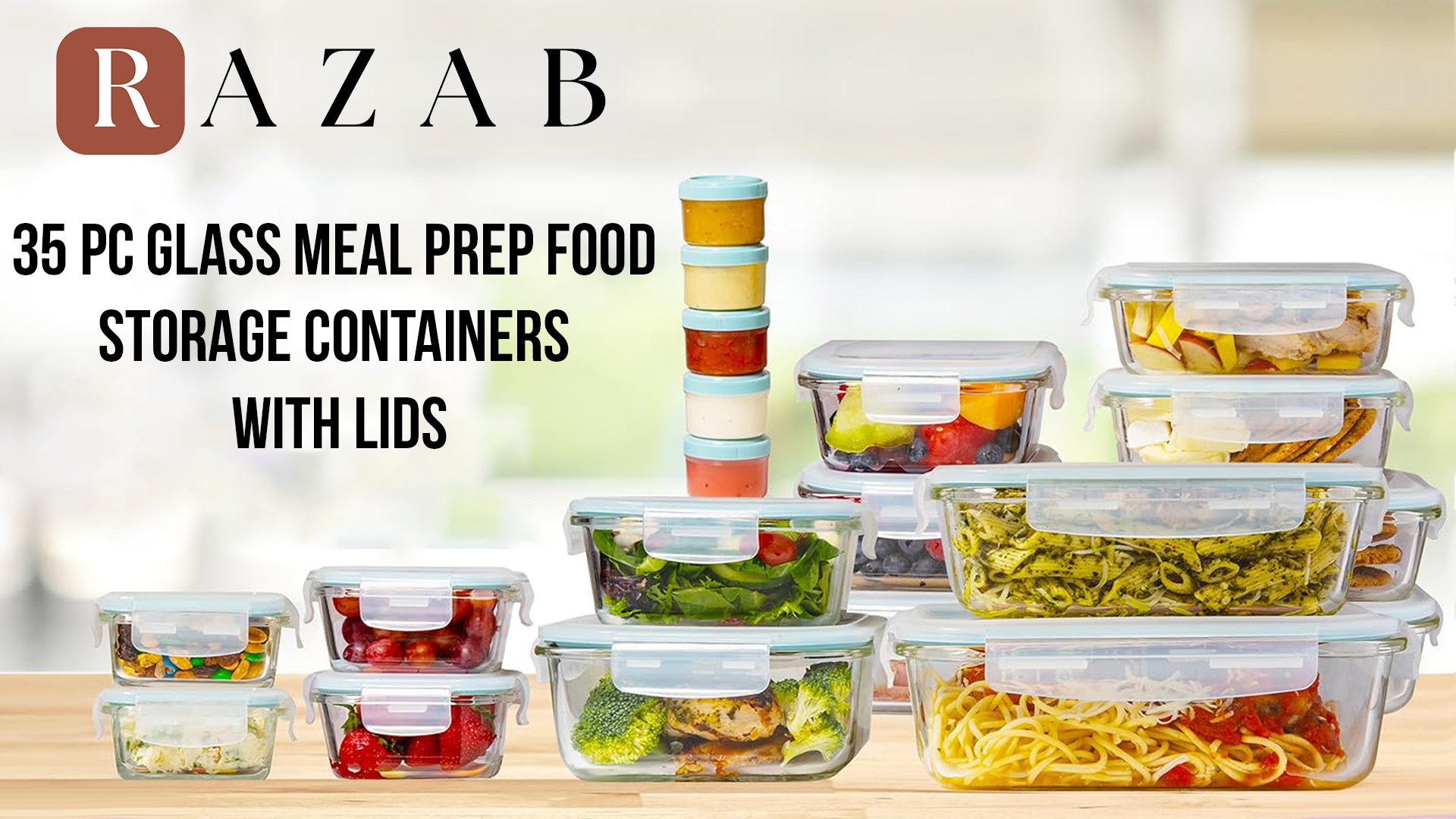 thumbnail video image 2 of Razab 35 Pcs Glass Food Storage Containers with Lids, Leak Proof Meal Prep Containers (15 Glass Container with lids, 5 Plastic Dip Sauce Containers), 2 of 10