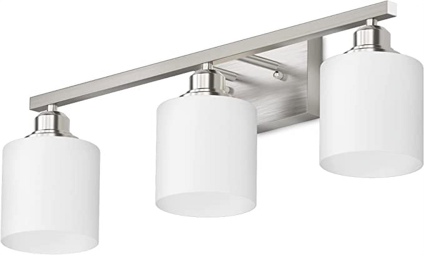 thumbnail video image 2 of Sailstar Bathroom Light Fixtures, Modern 3 Lights Bathroom Lights over Mirror, E26 Standard Base, Glass Shade & Anti-rust Nickel Finished (Bulbs Not Included), 2 of 9