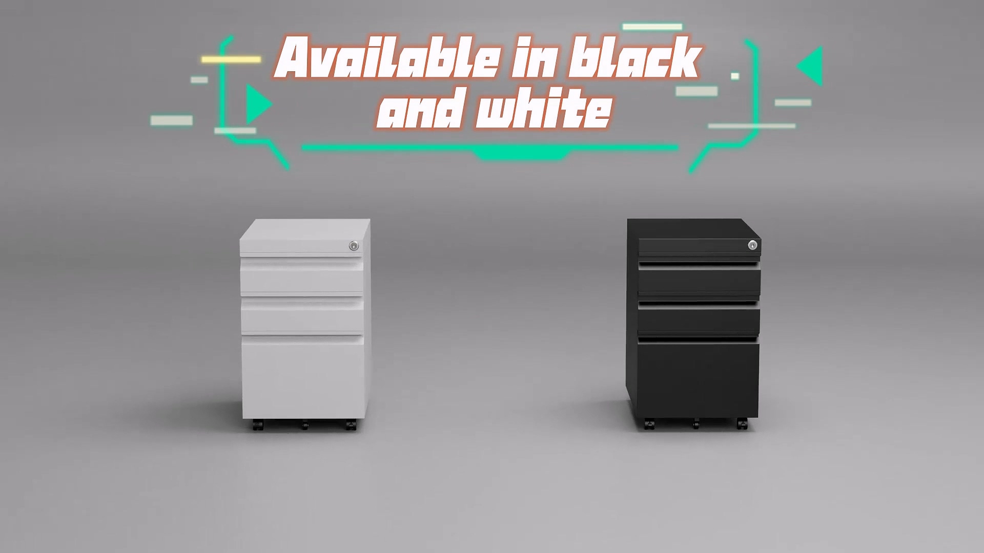 thumbnail video image 2 of Gaeanet 3 Drawer File Cabinet with Wheels, Under Desk Metal Rolling Filing Cabinet with Lock for Home Office, Fully Assembled, White, 2 of 8