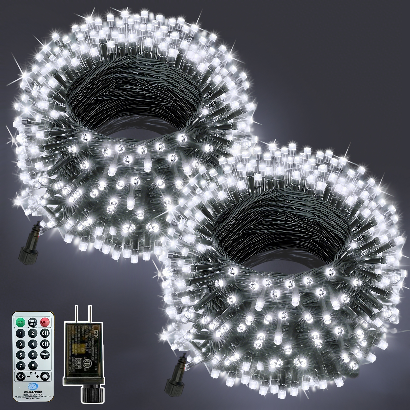 thumbnail video image 2 of PMMIPNW Christmas Lights 108ft 300 LED, Connectable Outdoor Christmas Lights Remote Controll with 8 Modes Timer for Home House Patio Xmas Tree Decor (White, 2Pack), 2 of 8