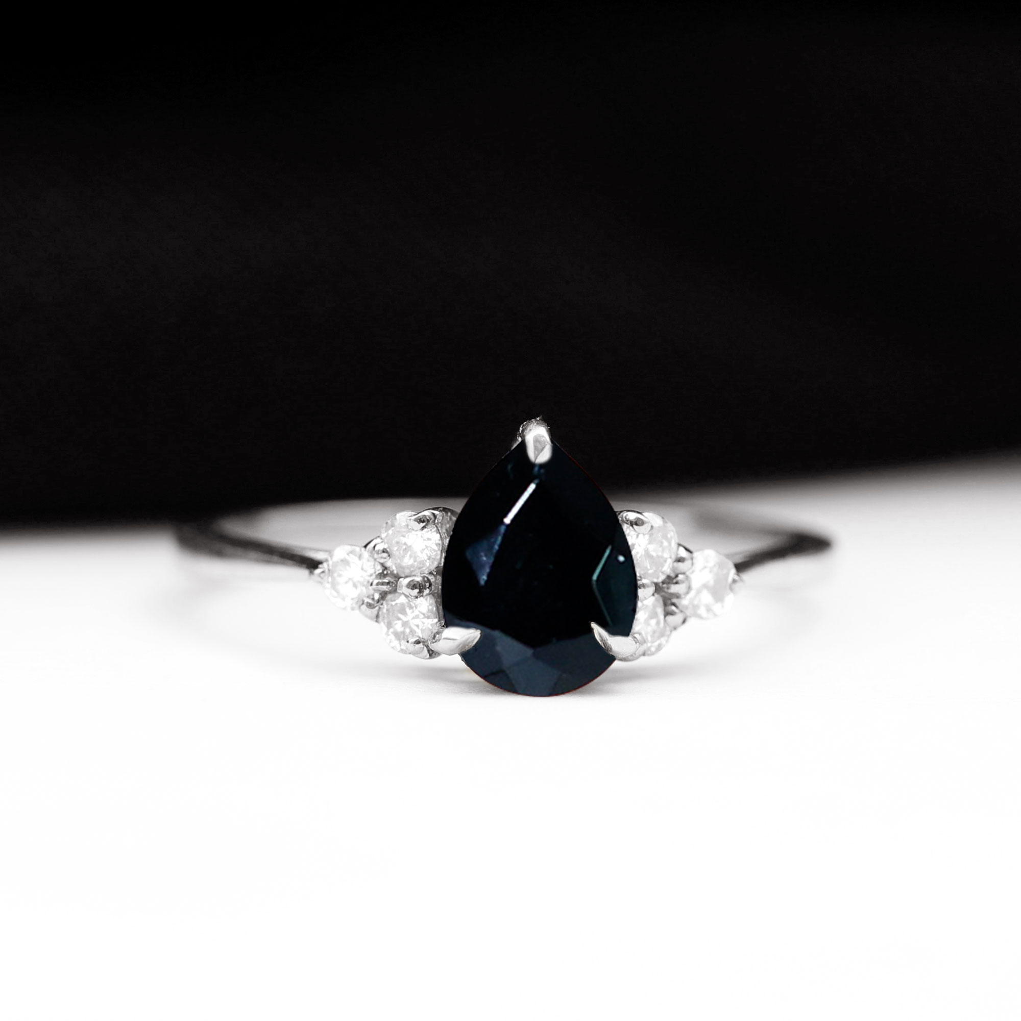 thumbnail video image 2 of Rosec Jewels 0.75 CT Teardrop Black Onyx Engagement with Diamond Trio for Women, 10K Yellow Gold, US 7.00, 2 of 9
