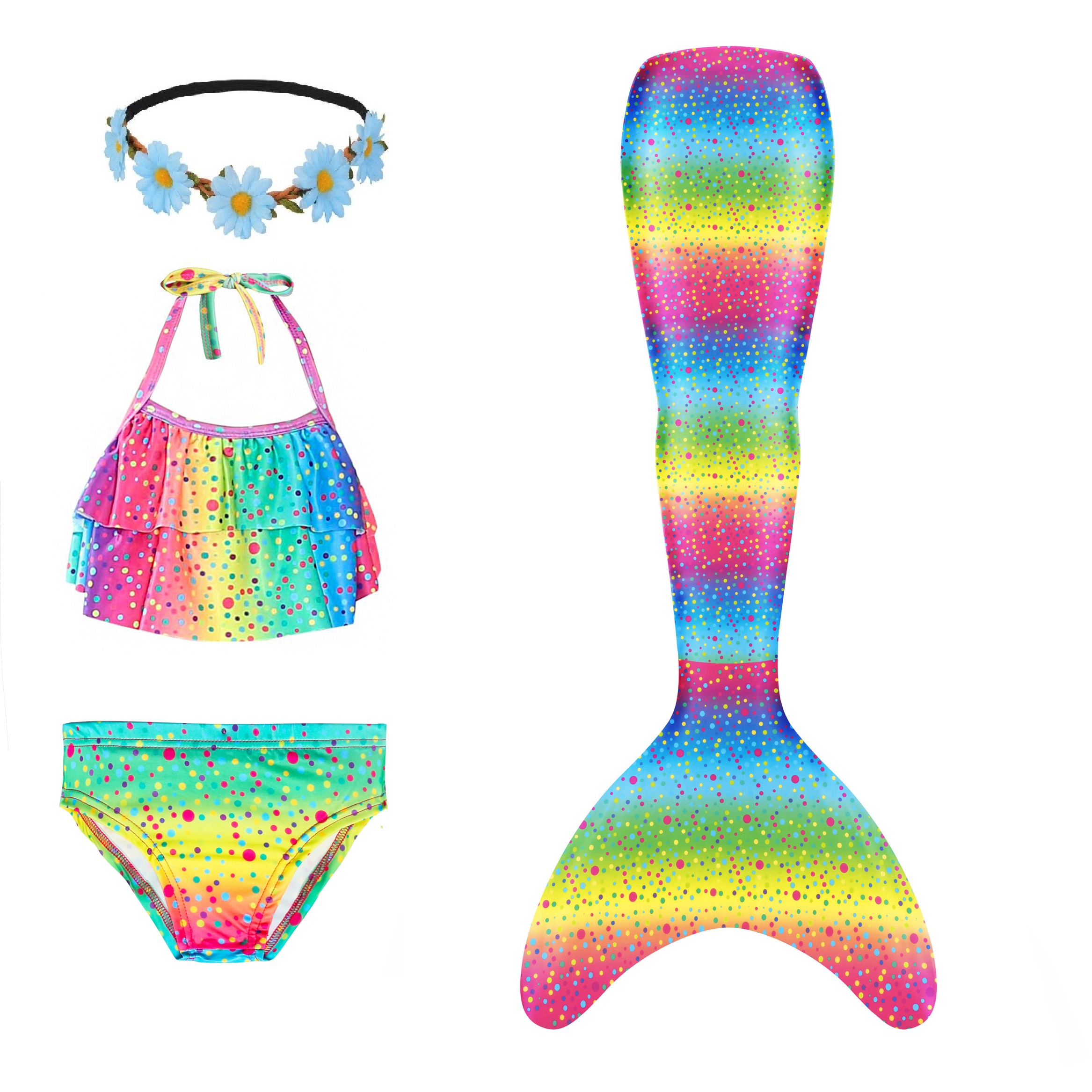 thumbnail video image 2 of Mermaid Tails, Mermaid Tails For Swiming For Girls,4 PCS Girls Swimsuit Bathing Suits Bikini with Cover Up Birthday Gift for Girl 3-11 Years (Monofin not included.), 2 of 7