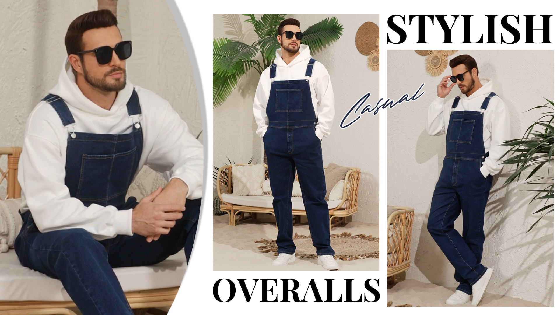 thumbnail video image 2 of Overalls for Men Work Utility Coveralls Fashion Bib Romper Jumpsuit with Zipper Fly(Dark Blue,S), 2 of 9