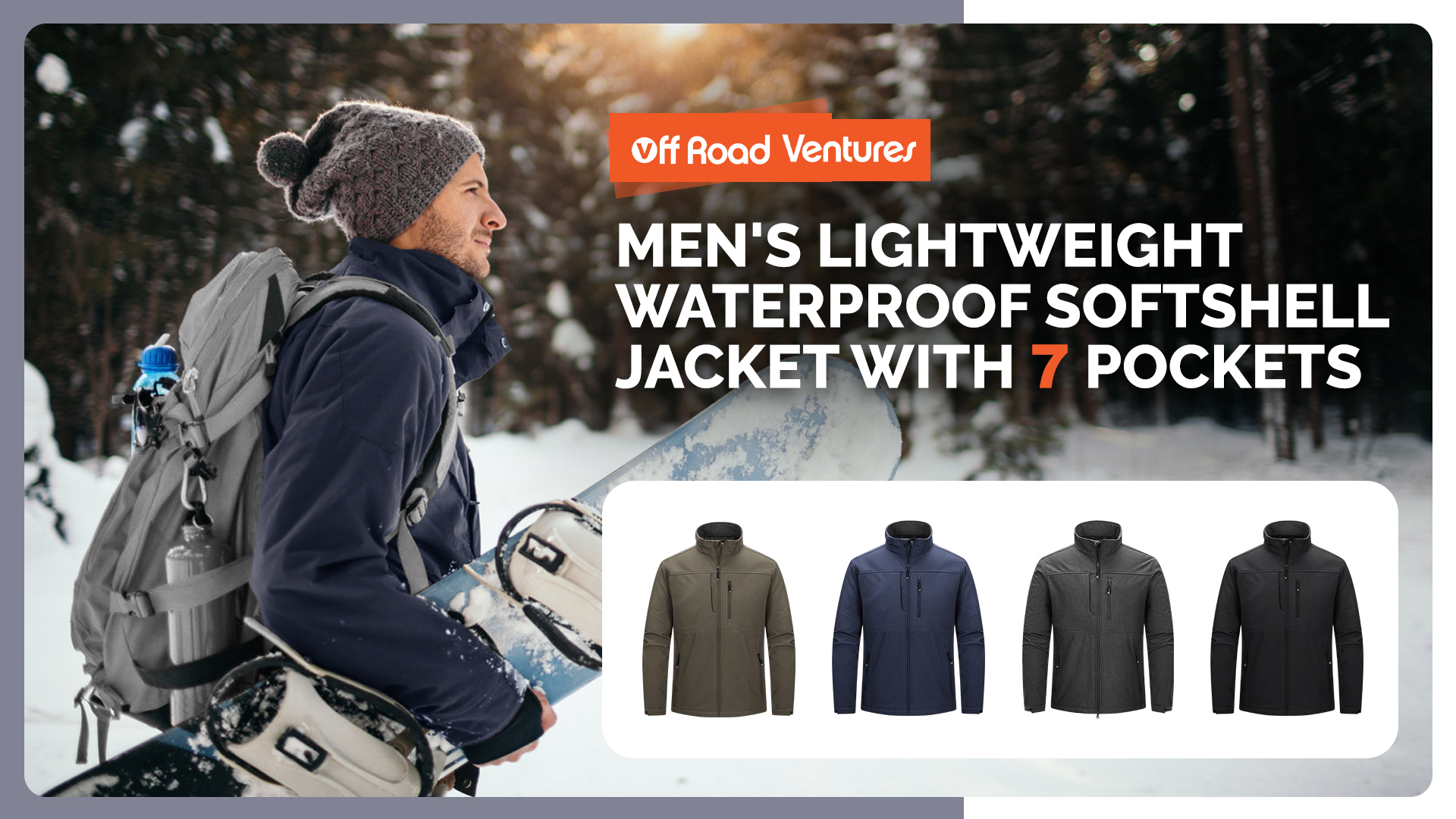 thumbnail video image 2 of Off Road Ventures Men's Fleece Lined Softshell Jacket Lightweight Waterproof Windbreaker Rain Shell Jacket for Outdoor Hiking, 2 of 8