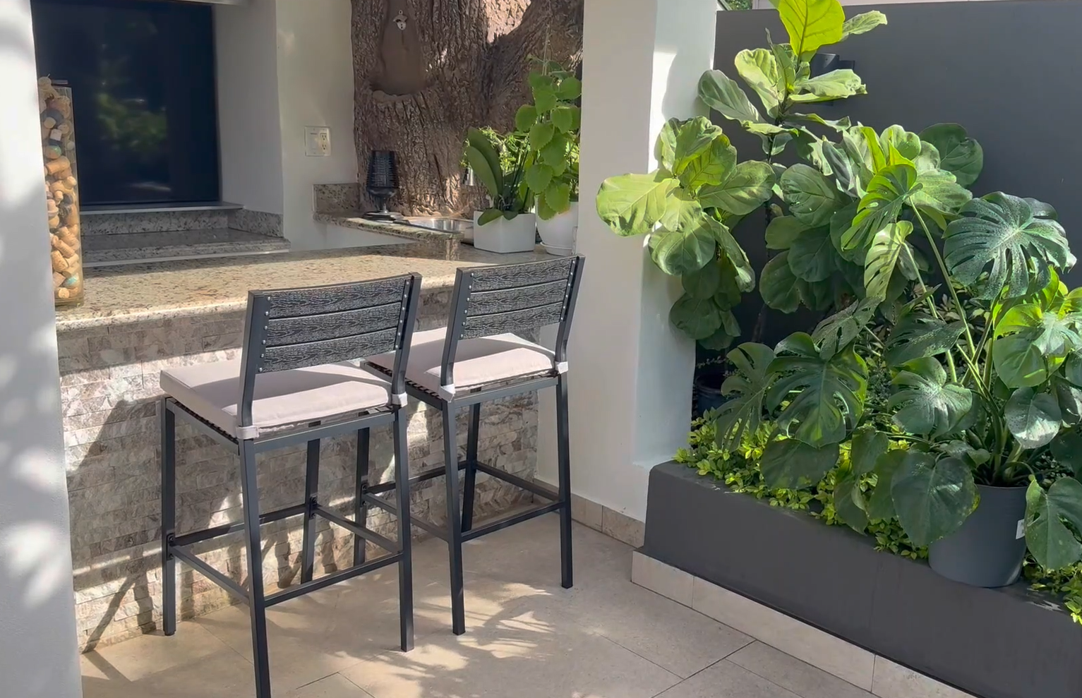 thumbnail video image 2 of Crestlive Products Outdoor Bar Stools Set of 2, Patio Counter Height Barstools with Cushions, Outdoor Bar Chairs with Back & Footrest for Deck, Patio, Backyard, Garden, Poolside, White, 2 of 2