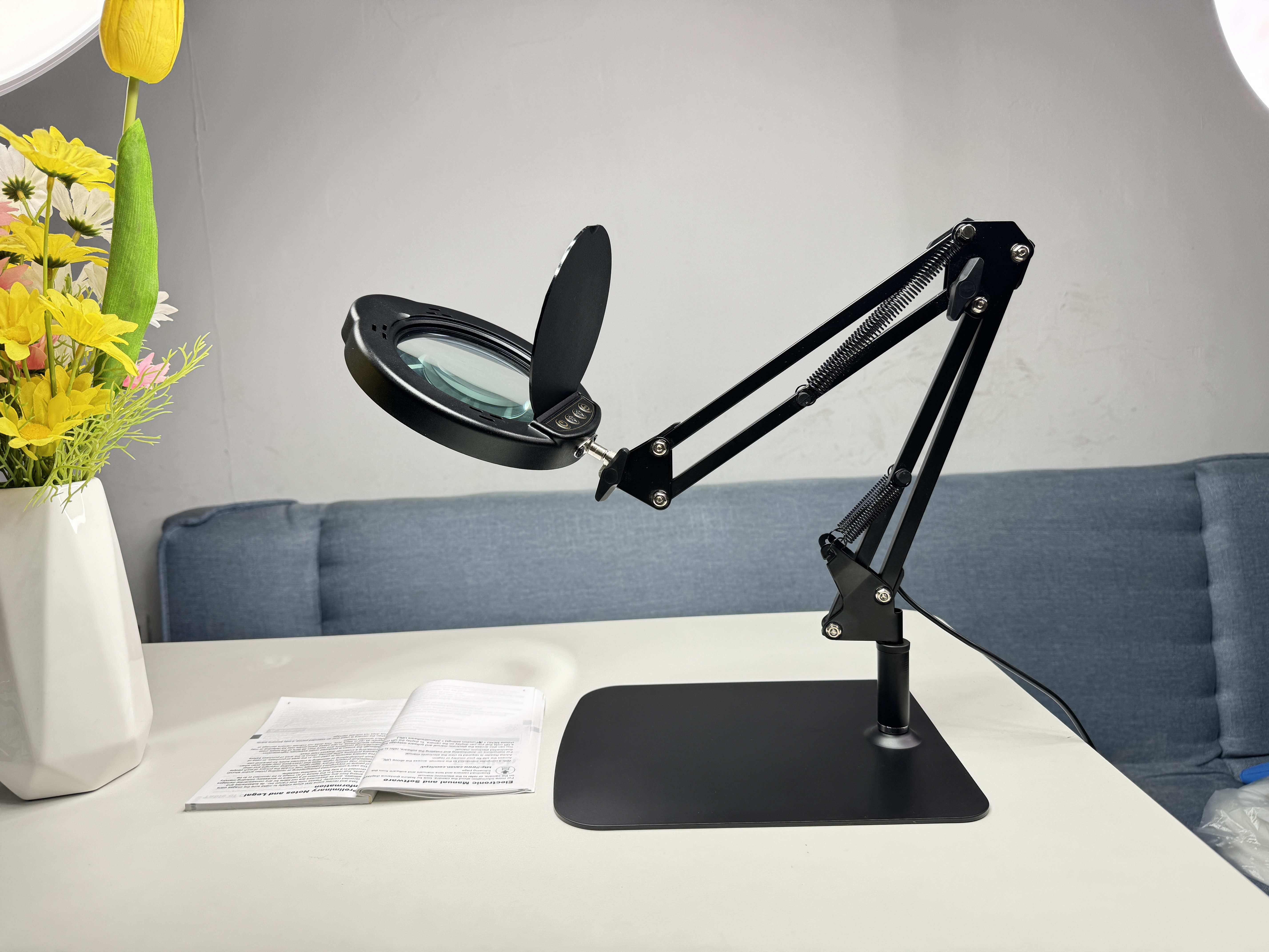 thumbnail video image 2 of Gefolly Magnifying Lamp with Light and Clamp, LED Desk Lamp, 5 Color Modes, Stepless Dimmable, Adjustable Swing Arm, 2 of 10