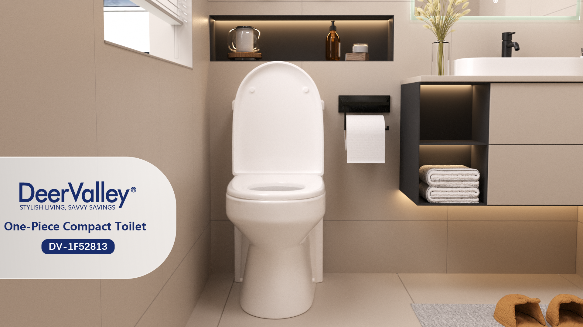 thumbnail video image 2 of DeerValley DV-1F52813 Compact One Piece Toilets Dual Flush  Soft Closing Seat Included ,White, 2 of 14