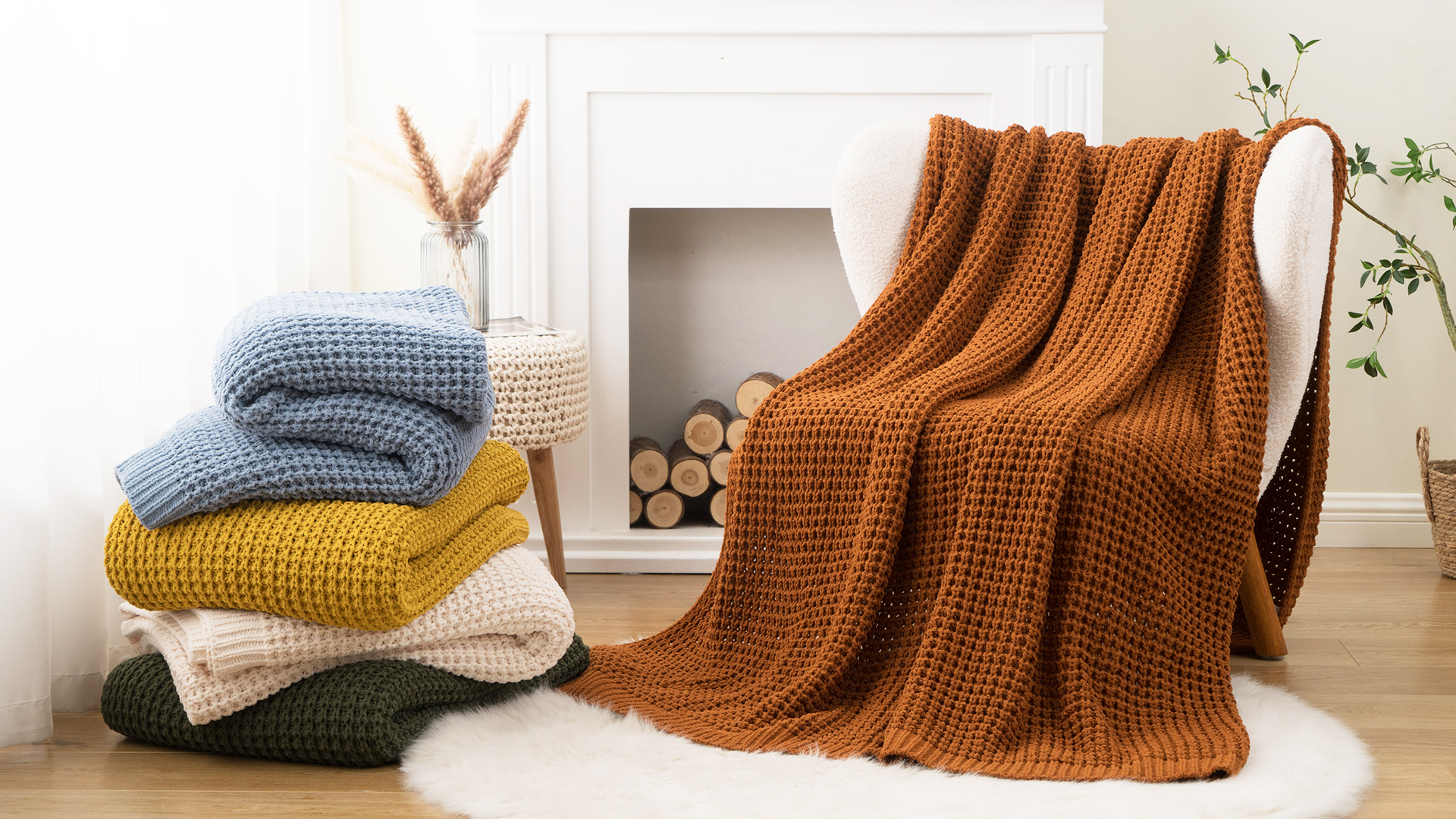 thumbnail video image 2 of Battilo Beige Cable Knit Throw Blanket,Lightweight Decorative Waffle Blanket,Tan Chenille Blanket,50"x60", 2 of 9