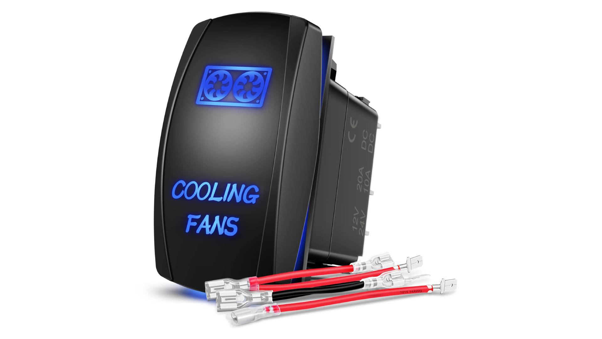thumbnail video image 2 of Nilight Cooling Fans Rocker Switch Led Light Bar Switch 5Pin Laser on off SPST switches 20A/12V 10A/24V Switch Blue with Jumper Wires Set for Cars Trucks RVs, 2 of 7