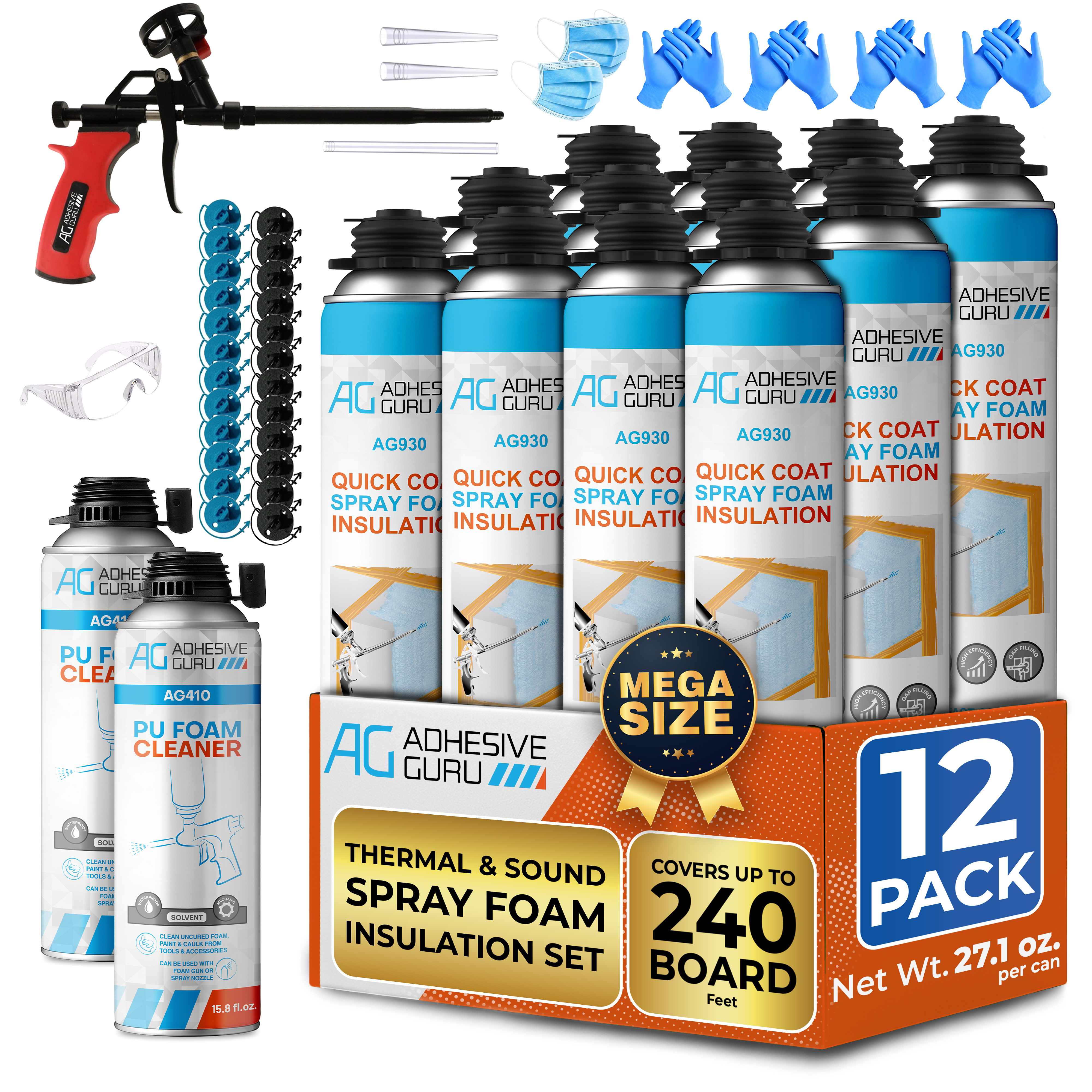 thumbnail video image 2 of Adhesive Guru Spray Foam Insulation Kit, Self-Expanding Adhesive Foam, Closed-Cell Heat Insulation, 32.80 oz per can, 240 board feet, 12 pack, 2 of 10