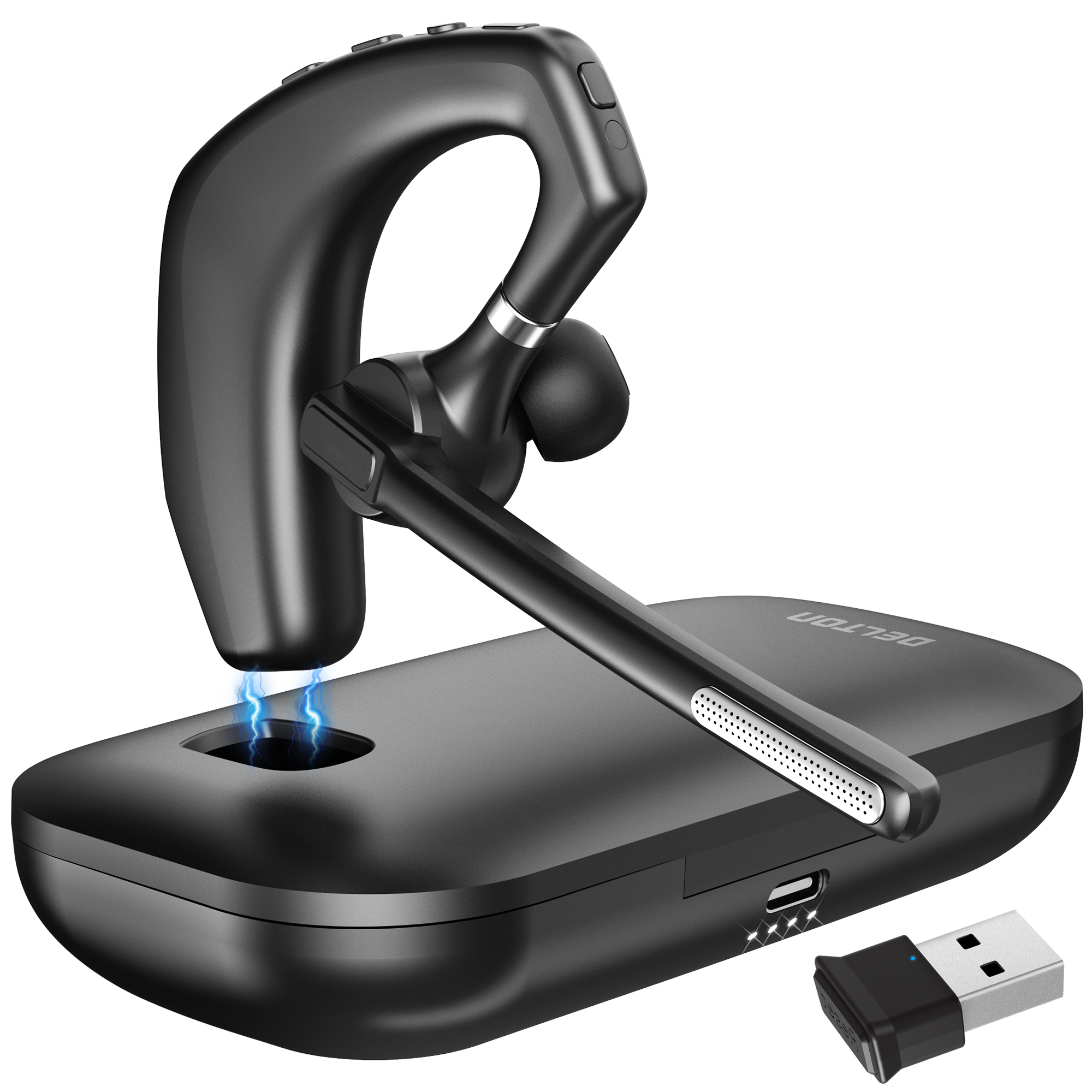thumbnail video image 2 of Delton 95X Wireless Headset with Charging Case, Bluetooth Headphone with Noise-Cancelling Mic, Specially Designed for MS Team, Zoom, Google Meet - Black, 2 of 10