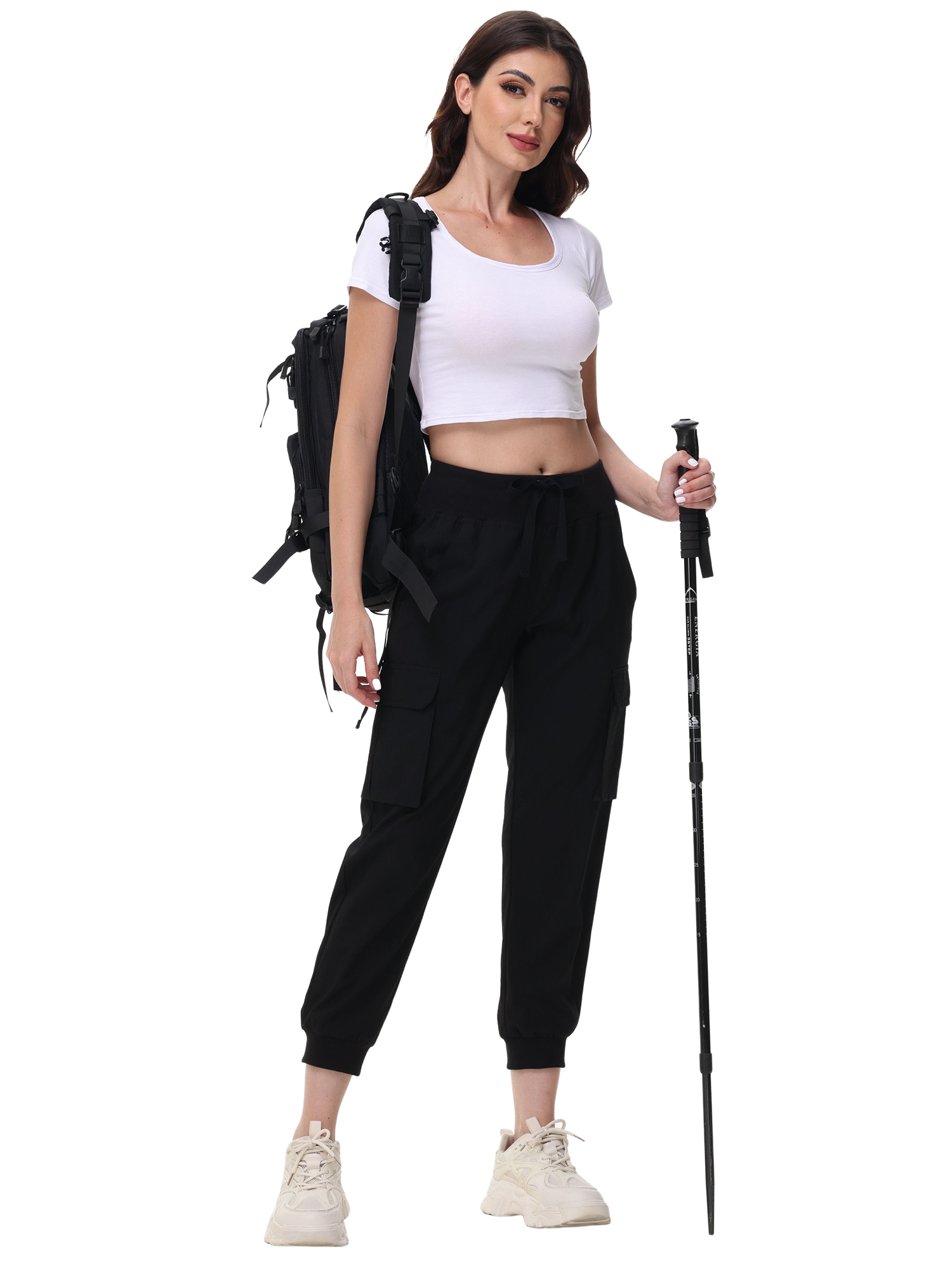 thumbnail video image 2 of Women's Lightweight Hiking Cargo Pants Outdoor Quick Dry Casual Travel Sweatpants Joggers Elastic Waist Button Pockets Deep khaki M, 2 of 6