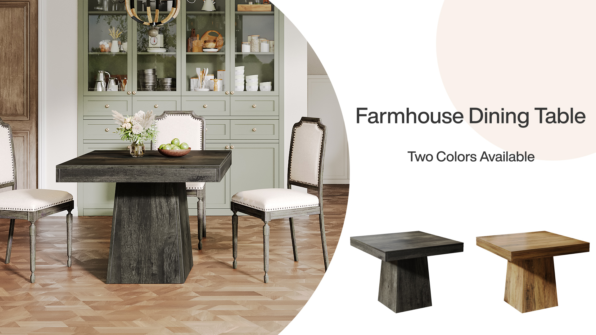 thumbnail video image 2 of Finmind Square Dining Table for 4, 31.5-inch Farmhouse Kitchen Table with Sturdy Pedestal Base, Wood Dinner Table for Living Room, Dark Gray, 2 of 9