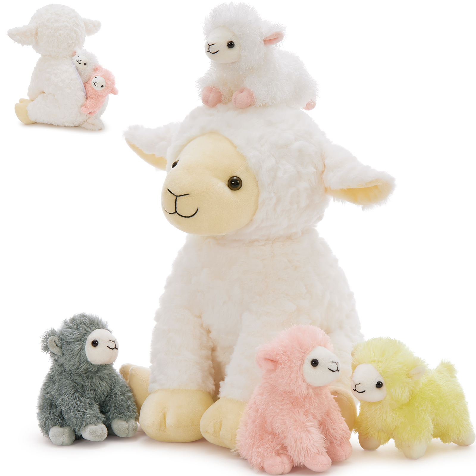 thumbnail video image 2 of MaoGoLan 5 Pcs Sheep Stuffed Animal 13.7'' Large Stuffed Lamb with 4 Babies Plush Toy, 2 of 8