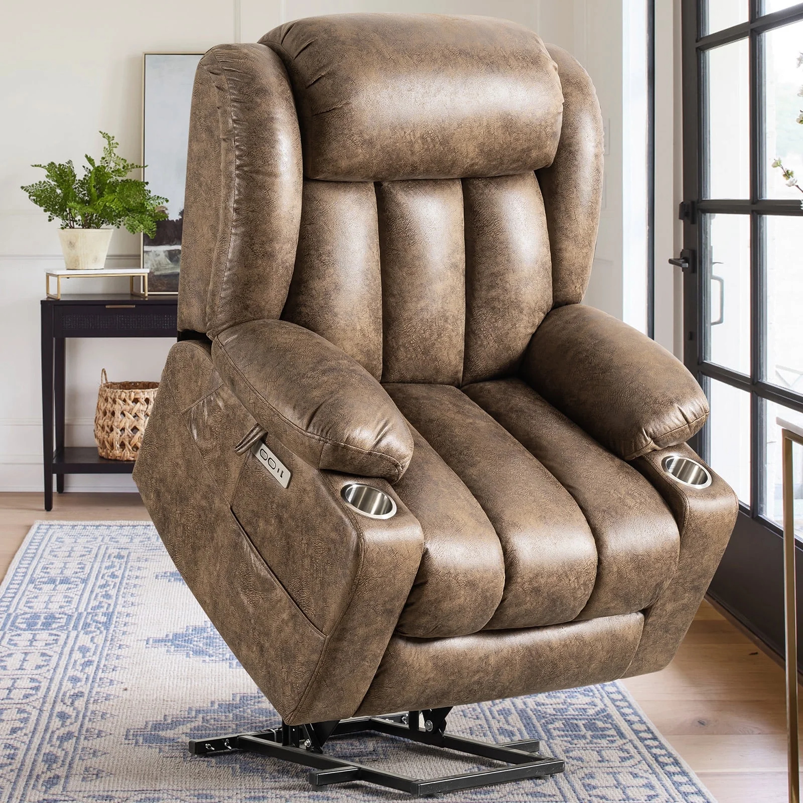 thumbnail video image 2 of JULY'S SONG Overstuffed Leather Recliner Chair with Massage and Heat, Power Lift Chairs for Elderly with Cup Holders, Electric Oversized Recliners for Adults with Charge Ports, Brown, 2 of 11