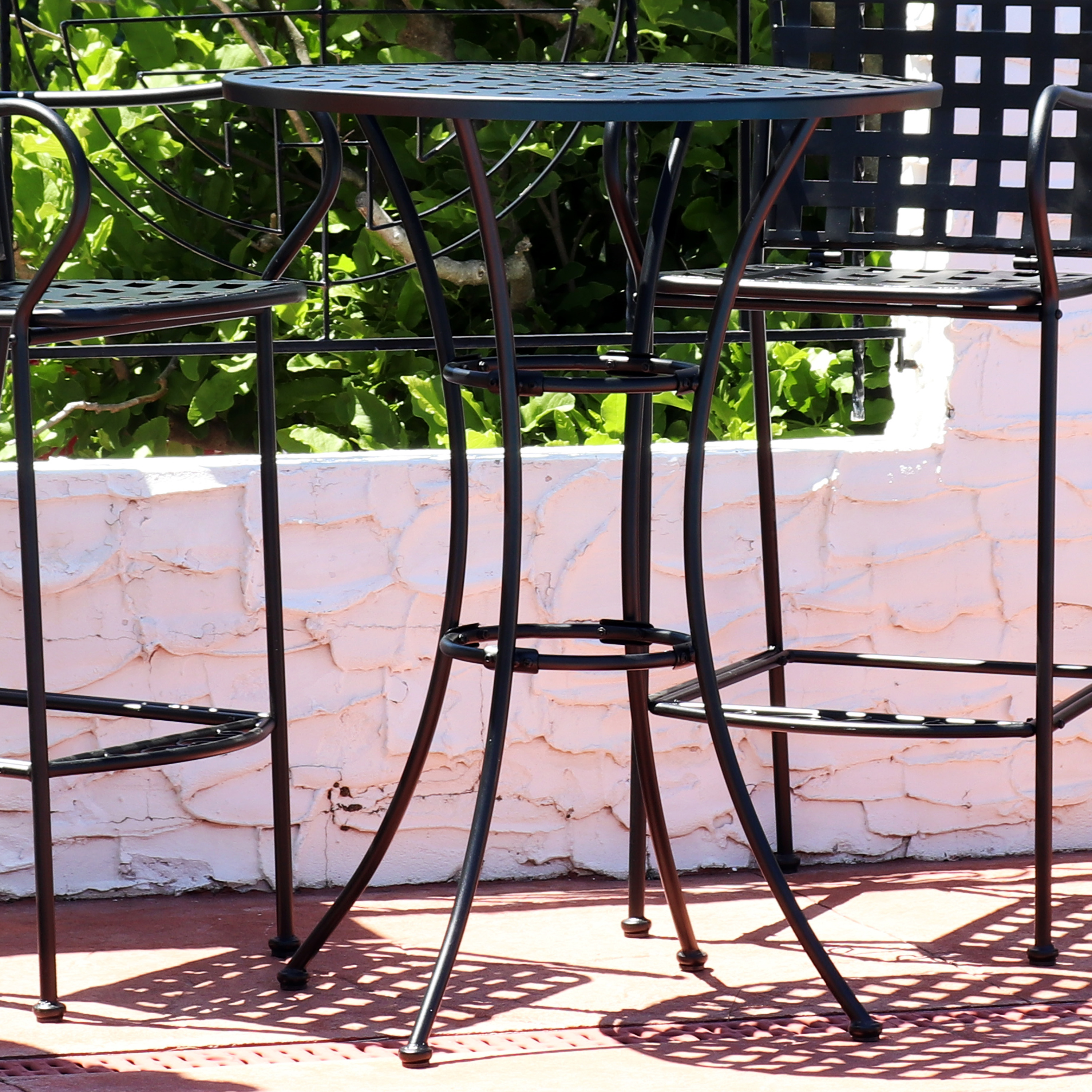 thumbnail video image 2 of Sunnydaze 30" Round Wrought Iron Patio Bar Table, Black, 2 of 7