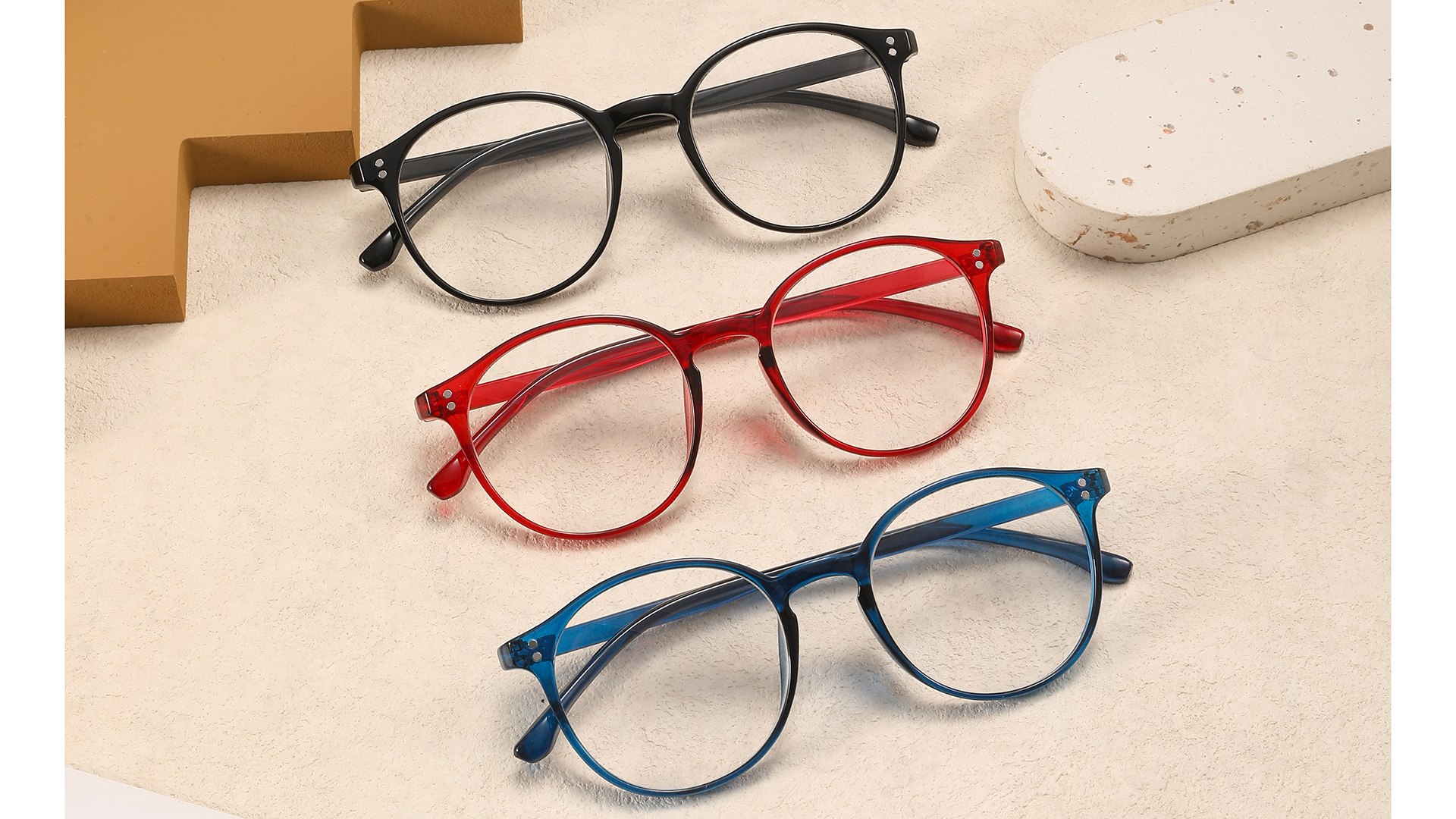 thumbnail video image 2 of LANLANG 3 Pack Reading Glasses for women men with 3 Colors, Black/Red/Blue, Clear Lens, +1.50, 2 of 9