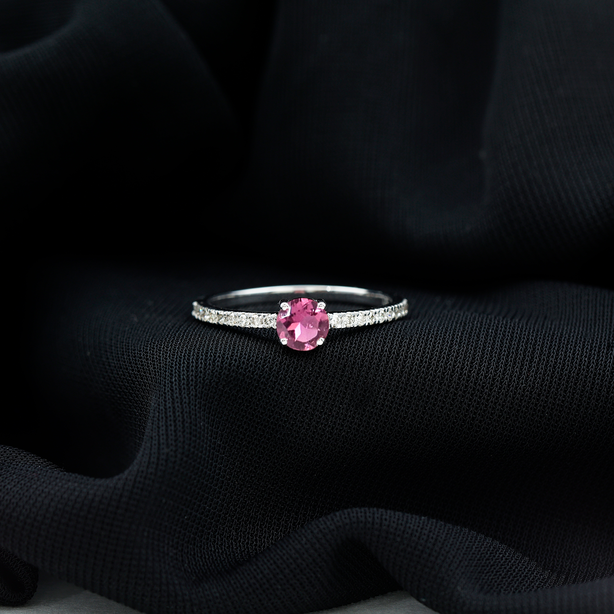 thumbnail video image 2 of Rosec Jewels Natural Pink Tourmaline Promise Engagement Ring for Women - Pink Tourmaline Diamond Ring - 5 mm - AAA Quality, 10K White Gold, US 8.50, 2 of 9