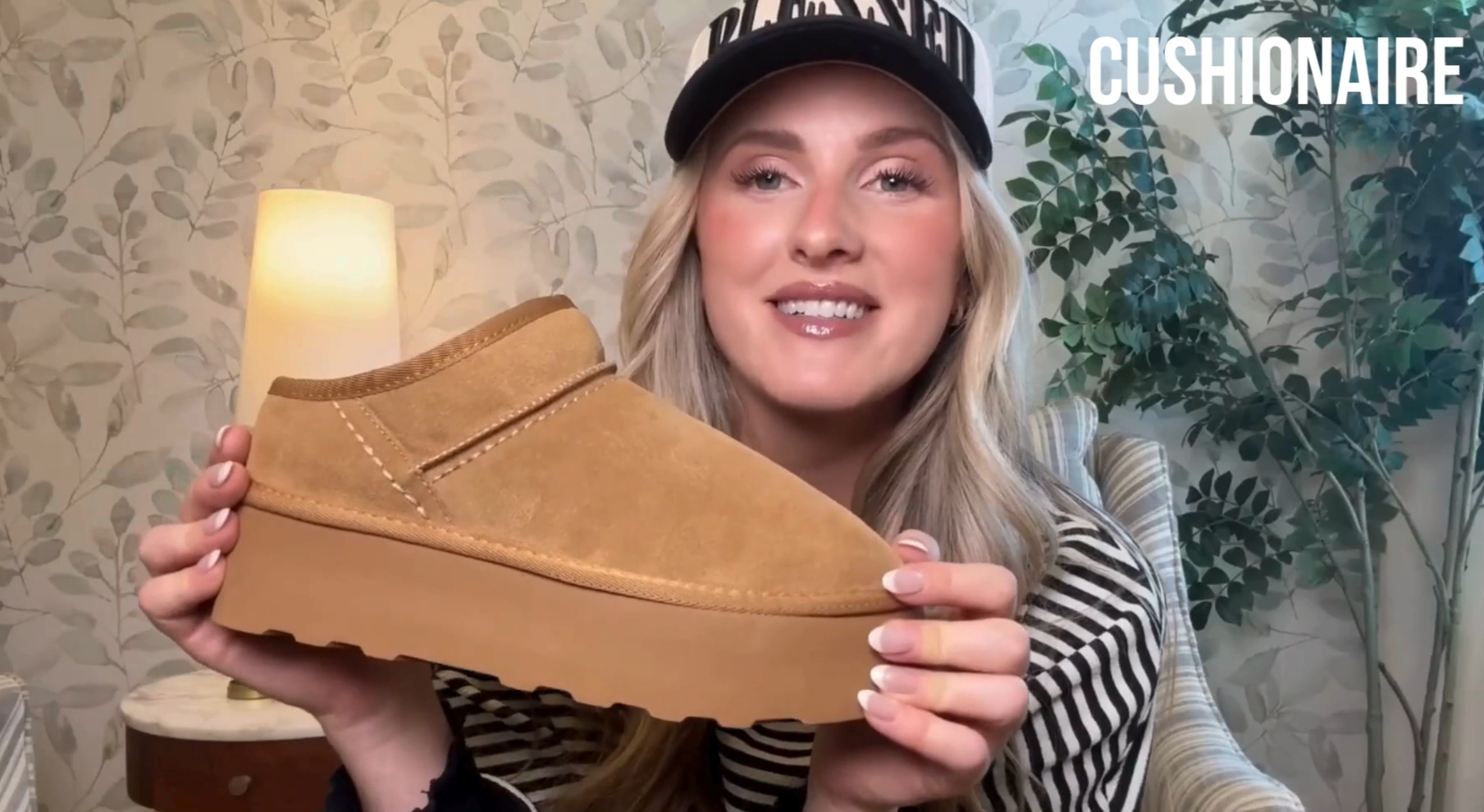 thumbnail video image 2 of Cushionaire Women's Huggy Genuine Suede Cozy Platform Mule +Memory Foam, 2 of 2