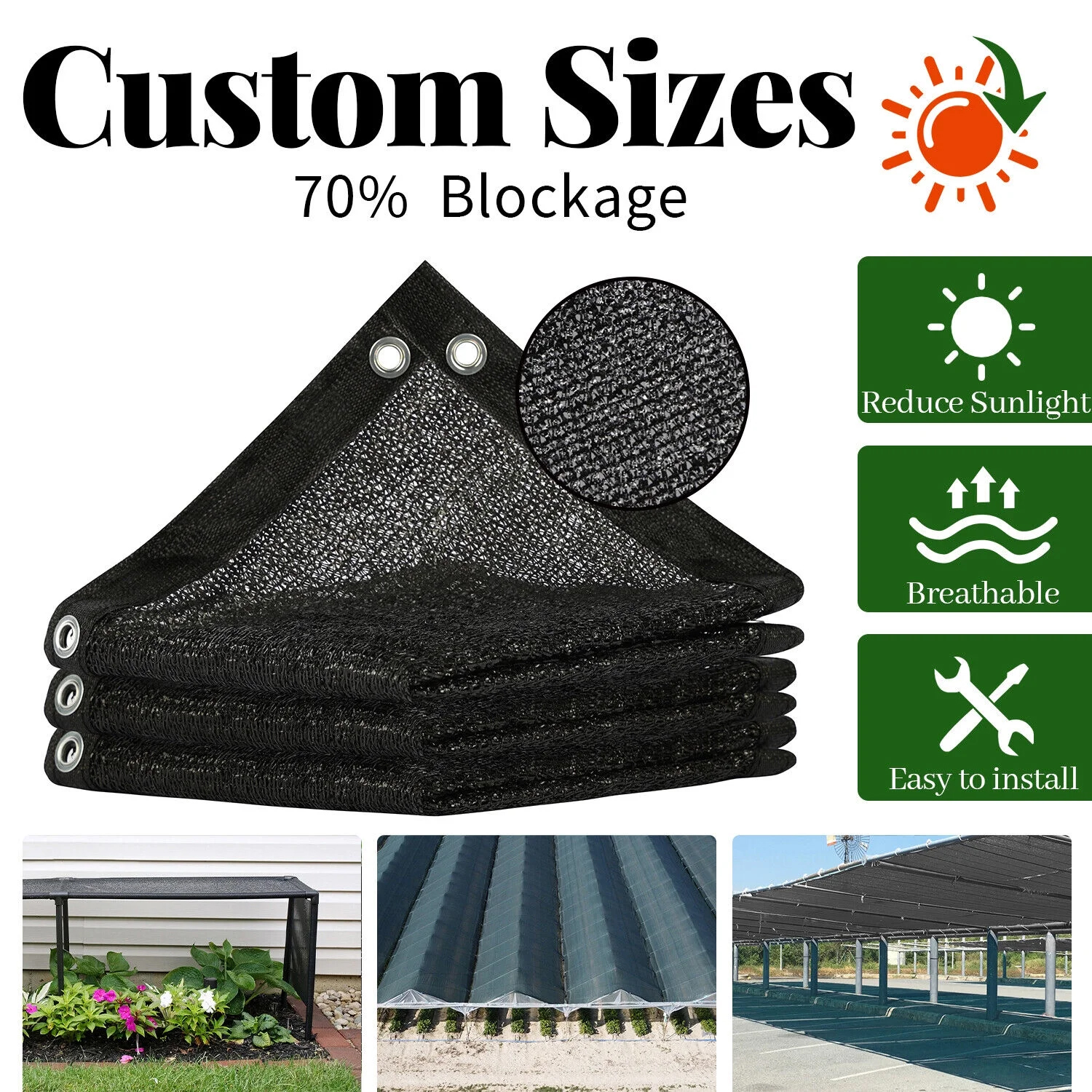 thumbnail video image 2 of ColourTree 70% Black Shade Cloth, 12FT x 12FT Mesh Tarp, UV Resistant Netting with Upgrade Grommets for Plant Cover, Greenhouse, Chicken Coop, Barn, Kennel, Garden, 2 of 10