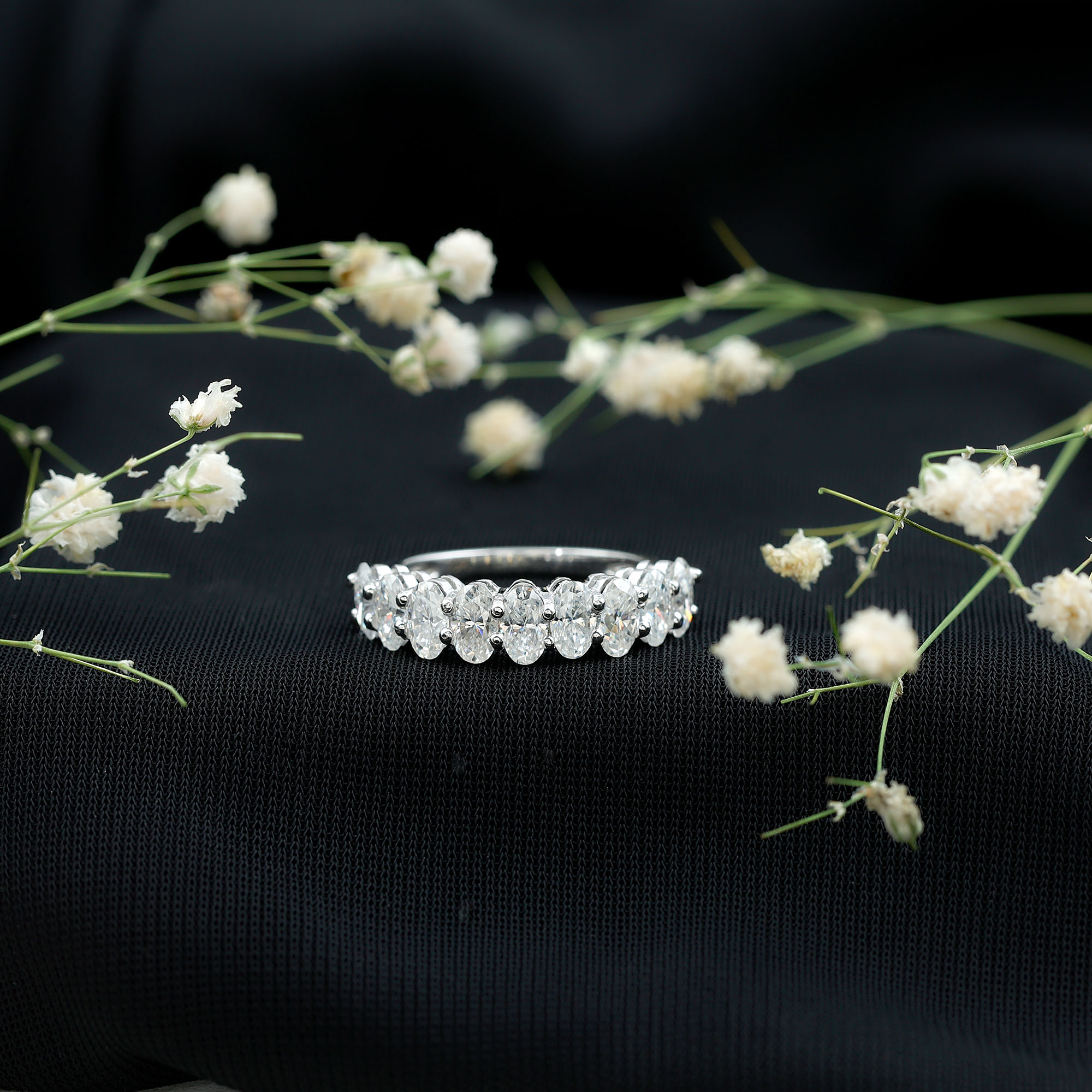 thumbnail video image 2 of Rosec Jewels Oval Cut Real Moissanite Ring, 2.50 CT Moissanite Semi Eternity Ring, Half Eternity Ring for Women in Gold, 10K Yellow Gold, US 5.50, 2 of 8