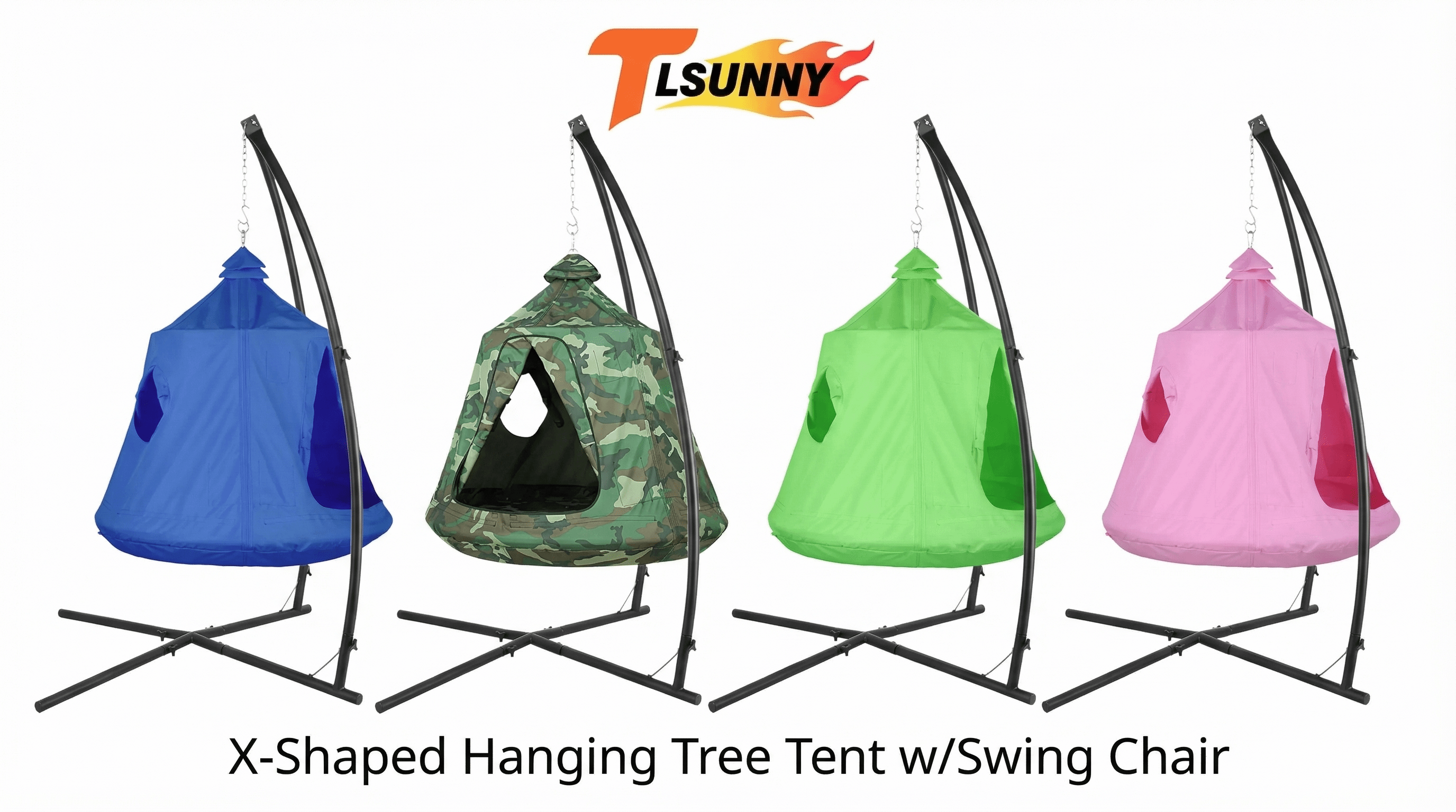 thumbnail video image 2 of TLSUNNY Hammock Chair Stand with Swing Tent, w/ LED Lights, 330LBS Capacity Swing Set for Indoor, Outdoor Relaxation, 2 of 8