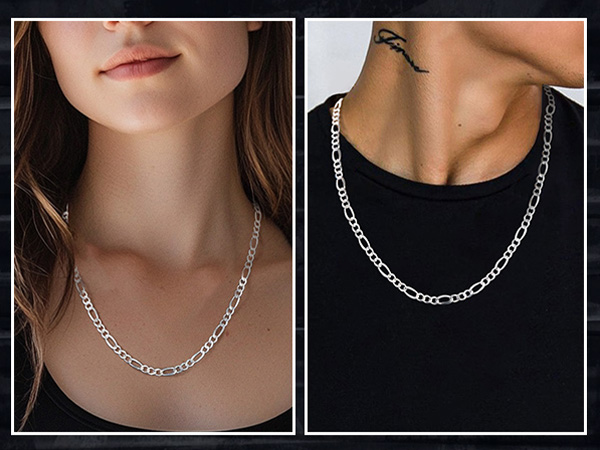 Suplight 925 Sterling Silver 3mm/5mm Figaro Chain Necklace