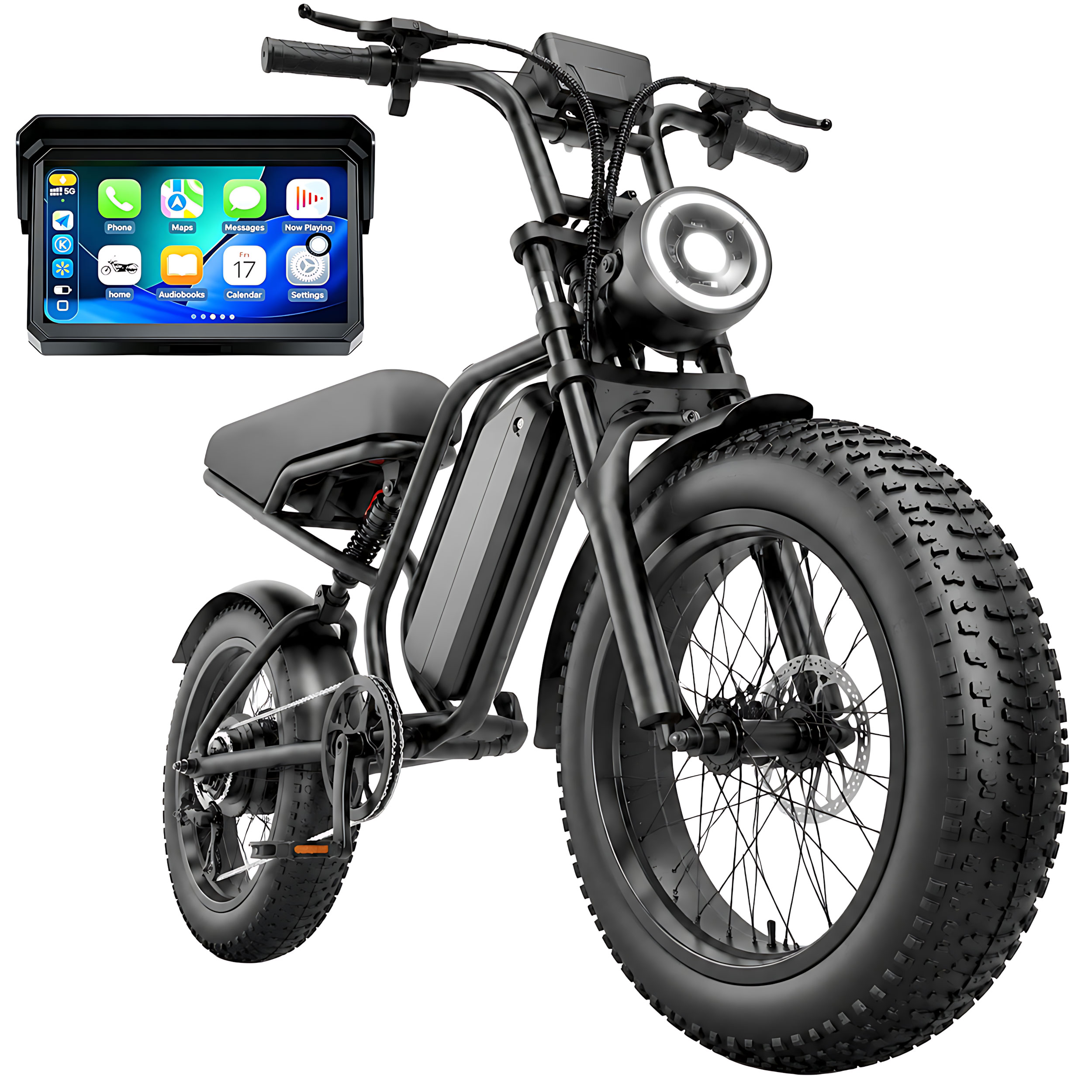 thumbnail video image 2 of Amener Smart Electric Bike for Adults, with CarPlay & Android Auto Display, Integrated Front/Rear Ride Camera, 20" Fat Tire E-Bike, Peak 1500W Motor, 48V 15Ah Battery, UL2849, 2 of 9