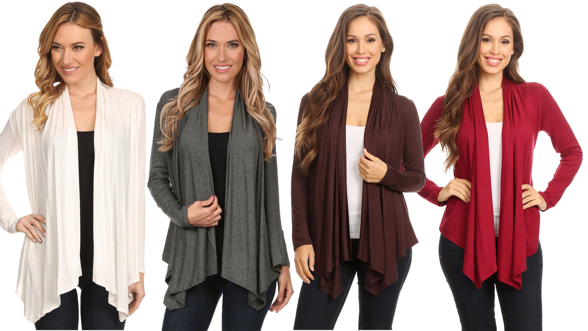 thumbnail video image 2 of MOA COLLECTION Women's Casual Solid Long Sleeve Open Front Draped Cardigan, 2 of 6