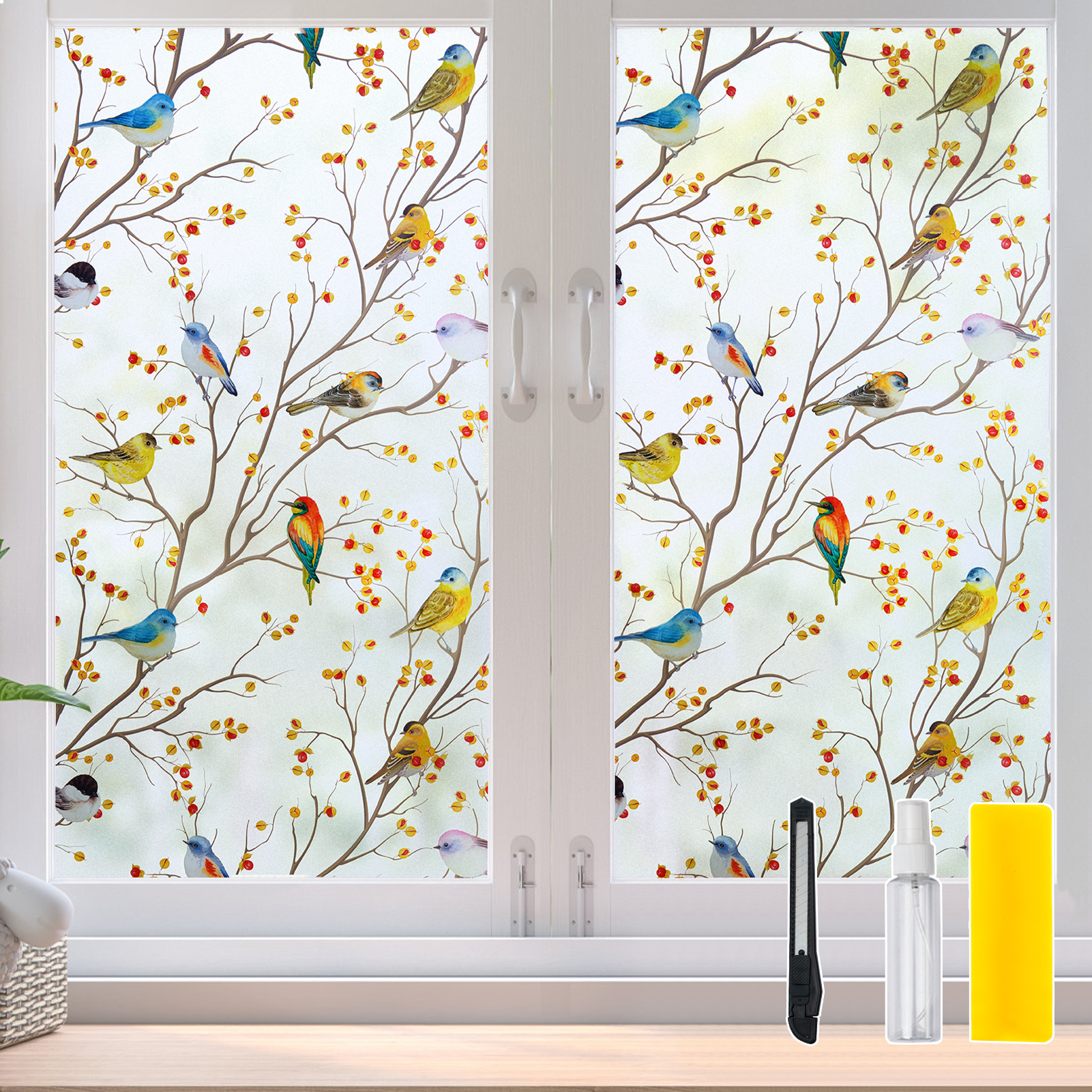 thumbnail video image 2 of DKTIE 17.7"x78.7" Exquisite Privacy Window Film, Electrostatic Adsorption Instesistance and Other Properties, Suitaallation, Easy to Remove, Frosted Design, Featuring Sun Shading., 2 of 12