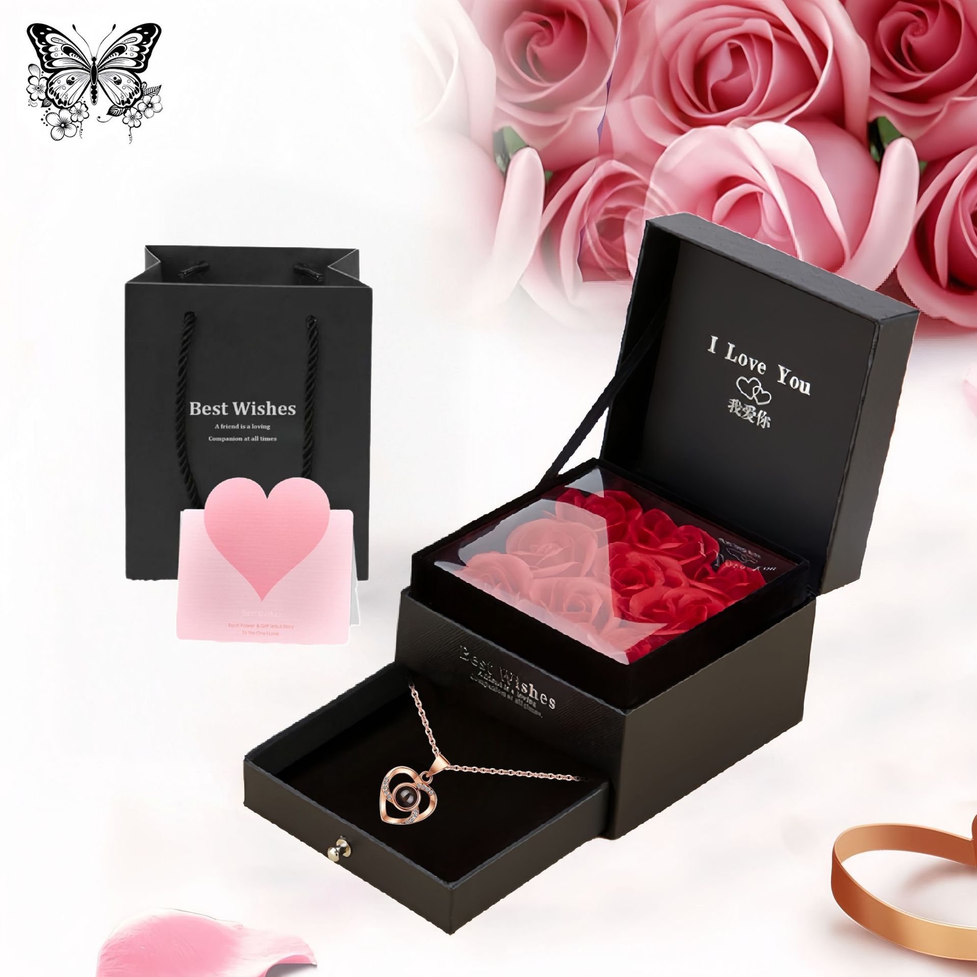 thumbnail video image 2 of Faty-T Preserved Rose Gifts for Women, Eternal Flower Rose Box with Heart Necklace, Romantic Valentine's Gifts for Her Women Wife Mom Grandma on Valentines Mothers Day Birthday Anniversary, 2 of 6