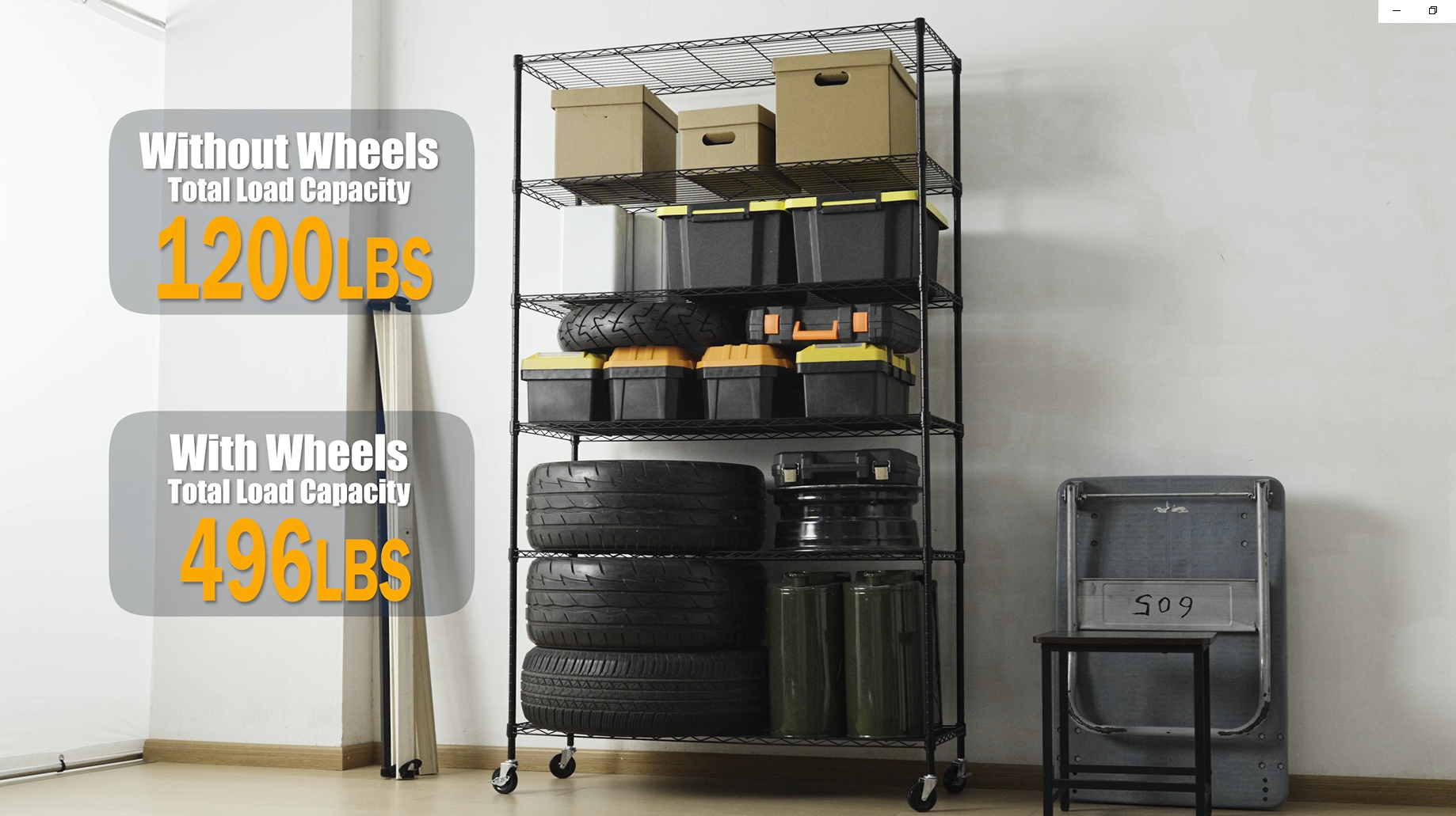 thumbnail video image 2 of REIBII 6-Tier Wire Shelving Unit with Wheels, 82"H x 45"W x 18"D, 1200LBS Capacity,Adjustable Metal Storage Shelves for Garage,Kitchen,Pantry,Black, 2 of 10
