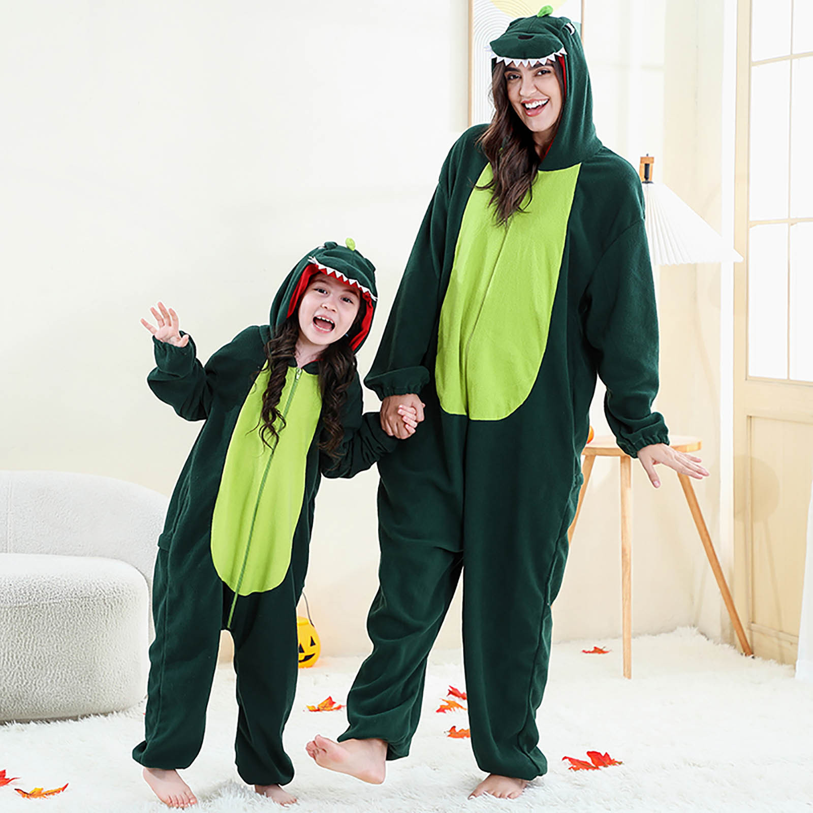 thumbnail video image 2 of YUEHUA Adult Womens Onesie Animal One Piece Pajamas Christmas Dragon Cos-tume for Men Hooded Onesie Pajamas Cute Fuzzy Sleepwear Winter Warm Romper Outfits, 2 of 10