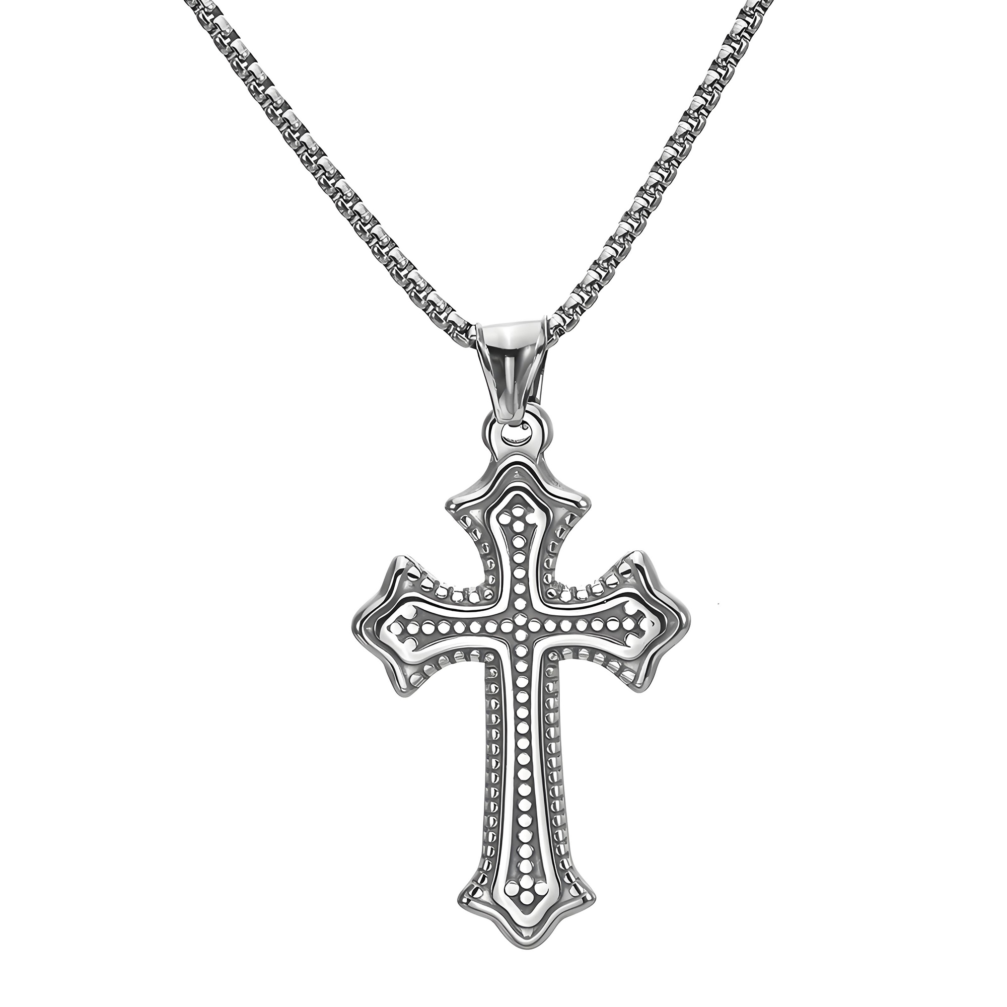 thumbnail video image 2 of XIVORA Cross Necklace for Men – Polished Stainless Steel Cross Pendant Necklace 24″ Chain, Durable Silver-Tone Men's Necklace, Christian Jewelry Gift for Men, 2 of 5