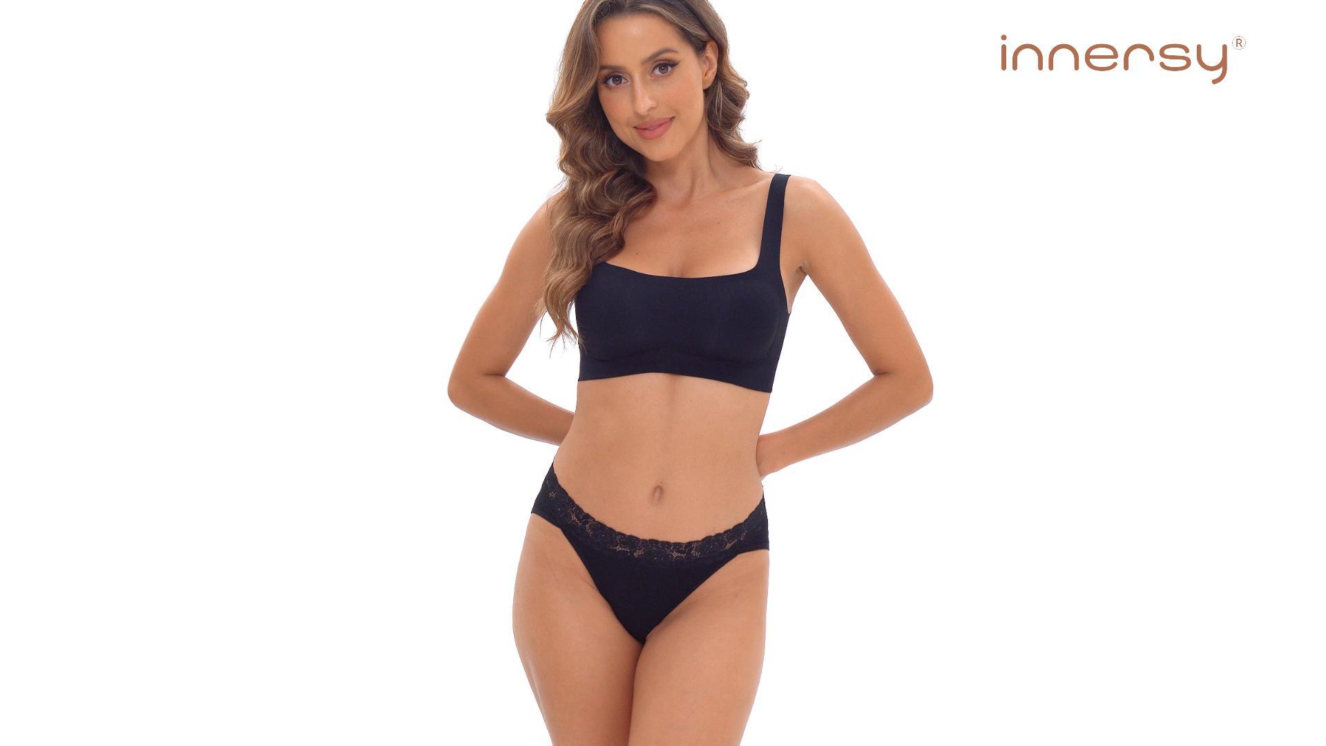 thumbnail video image 2 of INNERSY Women’s High Cut Lace Bikini Panties Soft Cotton Underwear 4-Pack(XL,Autumn Leaves), 2 of 9