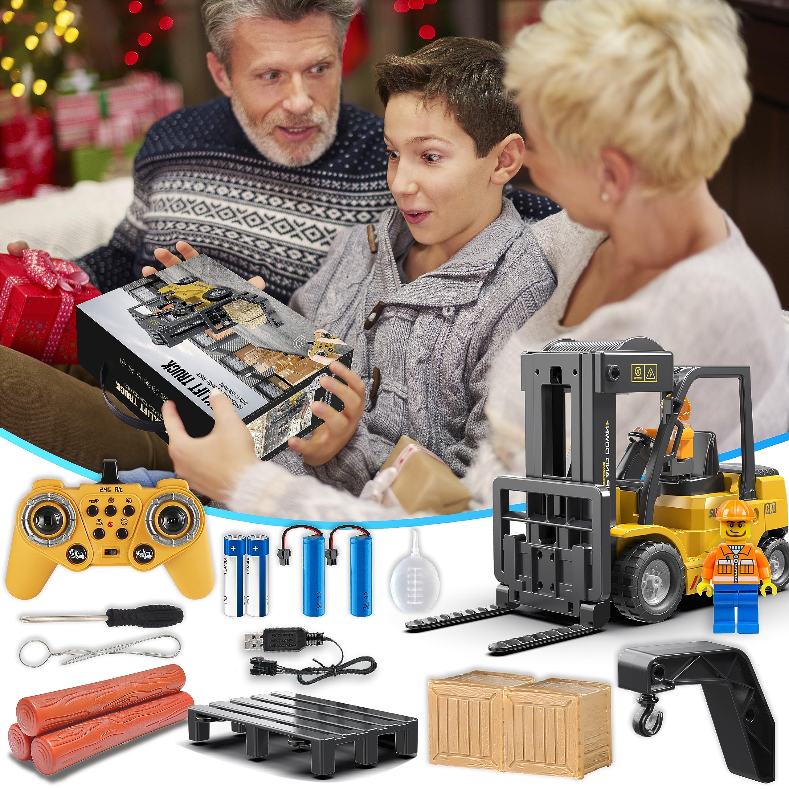 thumbnail video image 2 of RC Crane Truck RC Construction Vehicles with Spray & Light, Mini Crane Toys for Kids Ages 6+, 2 of 9