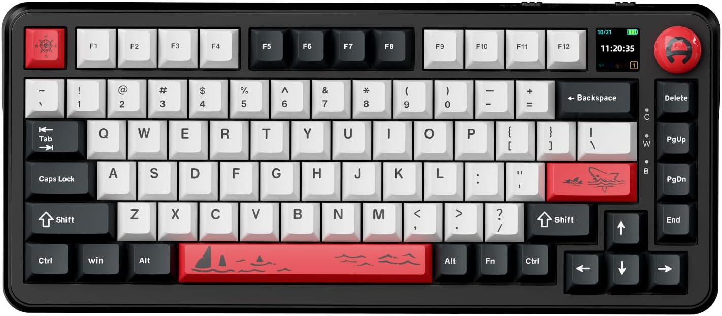 thumbnail video image 2 of WISQGOO AJAZZ AK820MAX 75% Mechanical Keyboard with TFT Smart Display&Knob,Gaming Keyboard with RGB Backlit,81 Keys Hot Swappable Keyboard for BT5.1/2.4G/Type-C (Black Shark Red), 2 of 10
