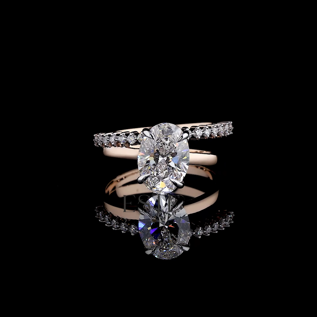 thumbnail video image 2 of ESTE ORIGIN 2.65CT Oval Moissanite Solitaire Engagement Ring Set / Wedding Ring Set / Bridal Set 18K Rose Gold Anniversary Ring for Women US 7.5, 2 of 10