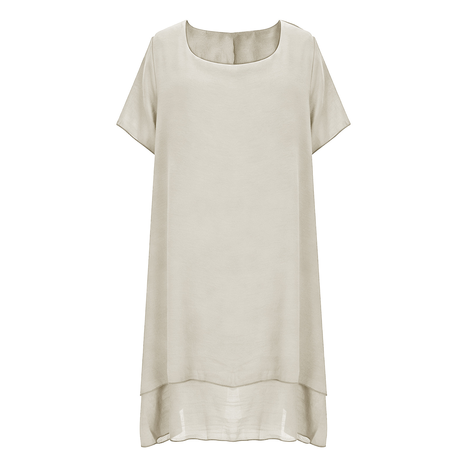 thumbnail video image 2 of Plus Size Women's Summer Flowy Dresses Casual Short Sleeve Midi Dress Round Neck Ruffle Beach Vacation Dress Dresses for Wedding Beige 5XL, 2 of 9