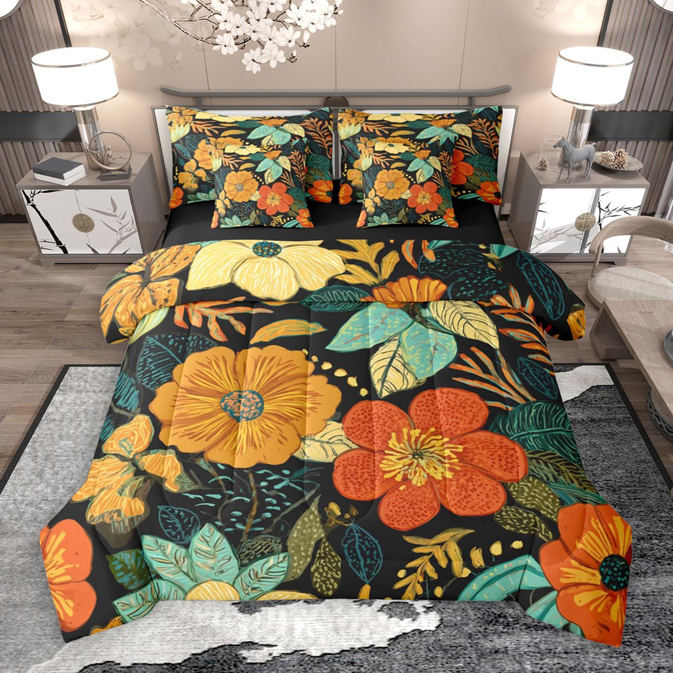 thumbnail video image 2 of Manfei Colorful Country Floral 7 Pieces Bedding Comforter Set,Rustic Natural Plant Full Bedding Set,White Pink Fitted Sheet Flat Sheet For Girls Kids,Super Cozy Room Decor Reversible, 2 of 9