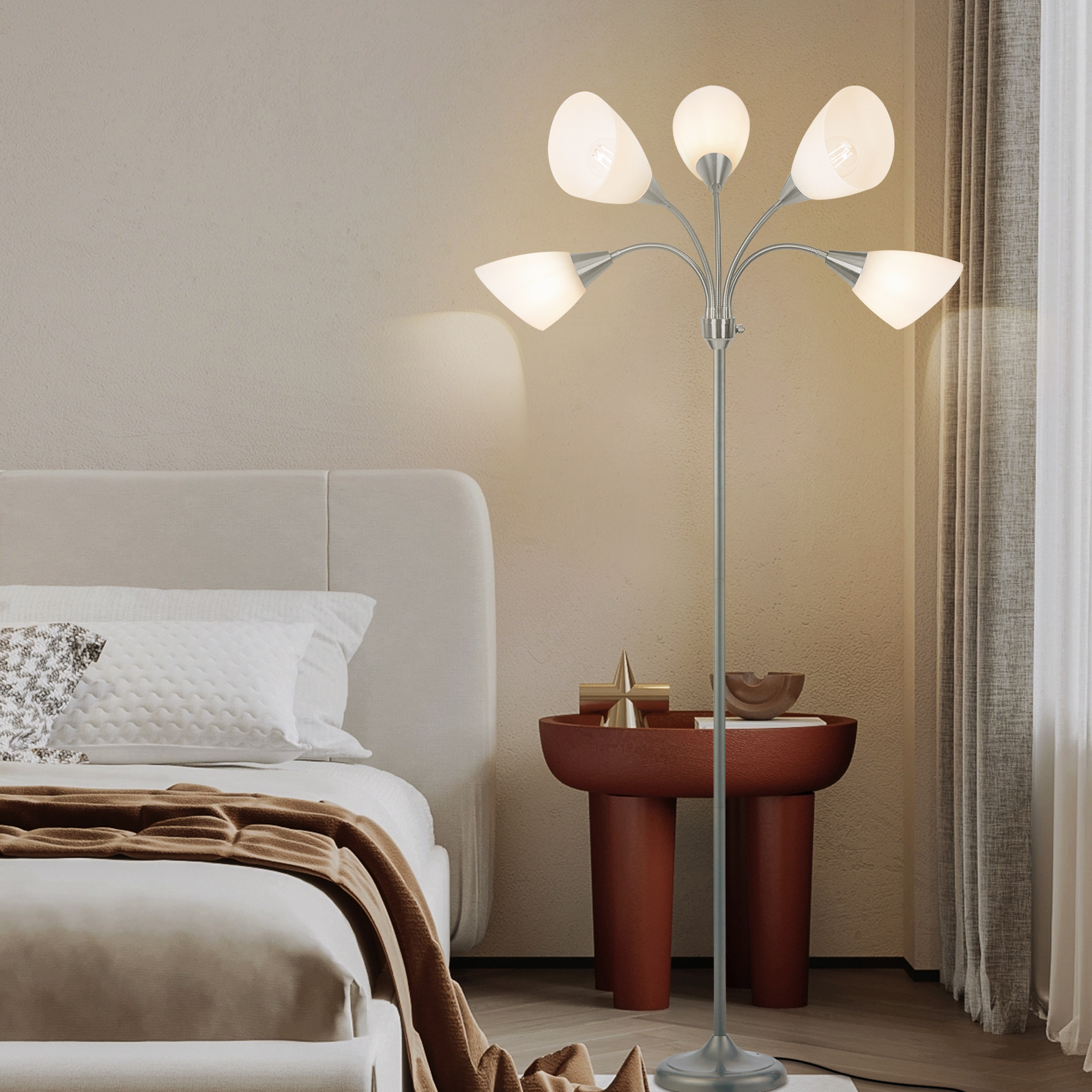 thumbnail video image 2 of HonoDing 5-Light Modern  Floor Lamp  Adjustable Arms,  68"Sliver Floor Lamp,No Bulb, 2 of 10