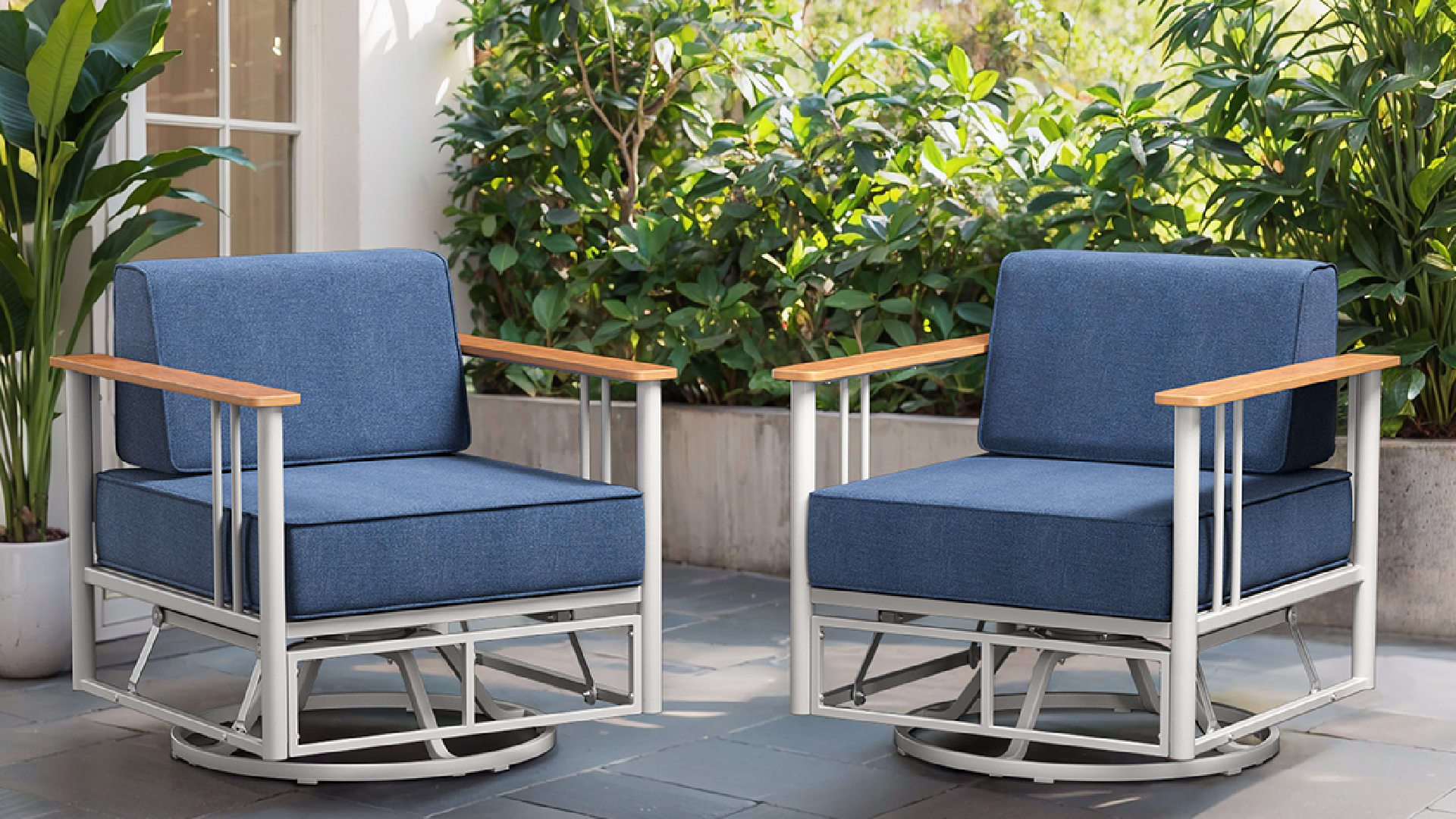 thumbnail video image 2 of Opohoro 7-Pieces Outdoor Conversation Set with Patio Sofa, Swivel Rocking Chairs,Tables and Ottomans, Black, 2 of 14